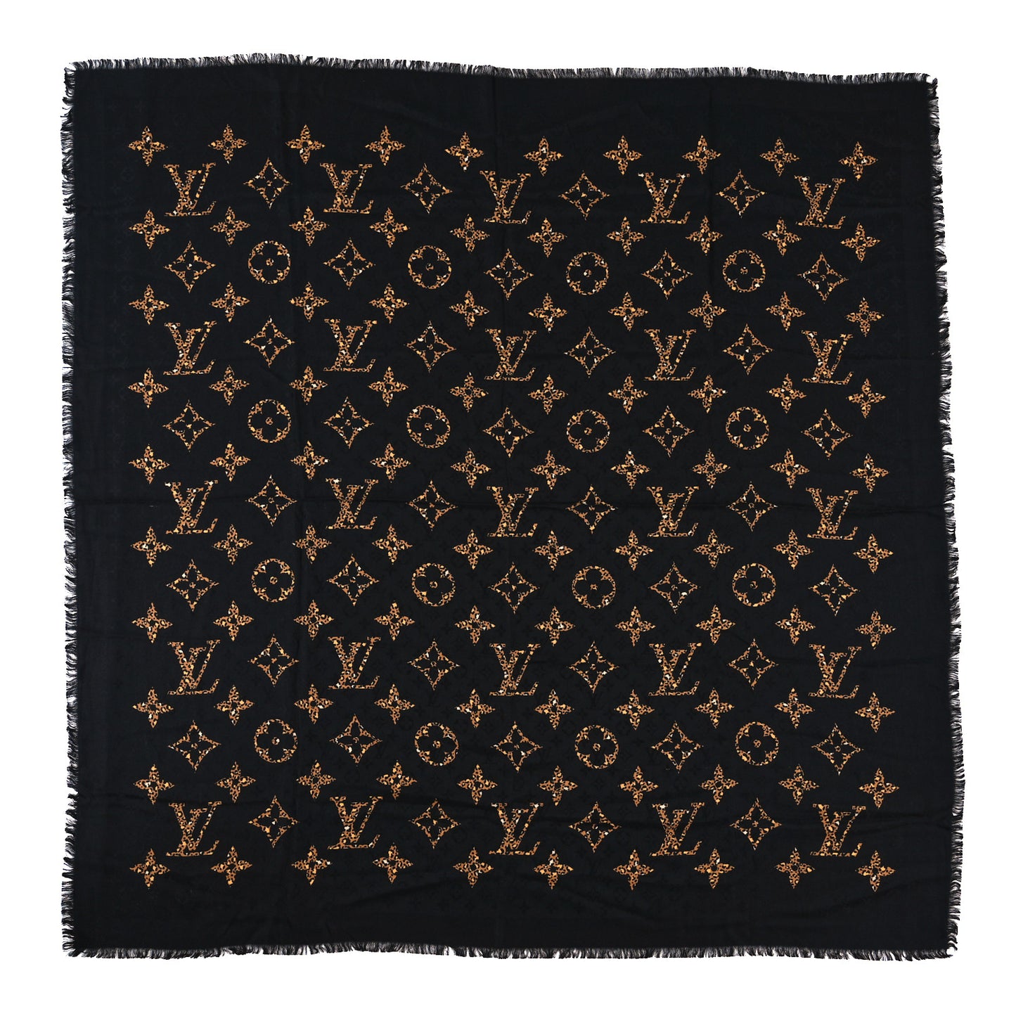 Wool Silk Monogram Giant Jungle Shawl Black
