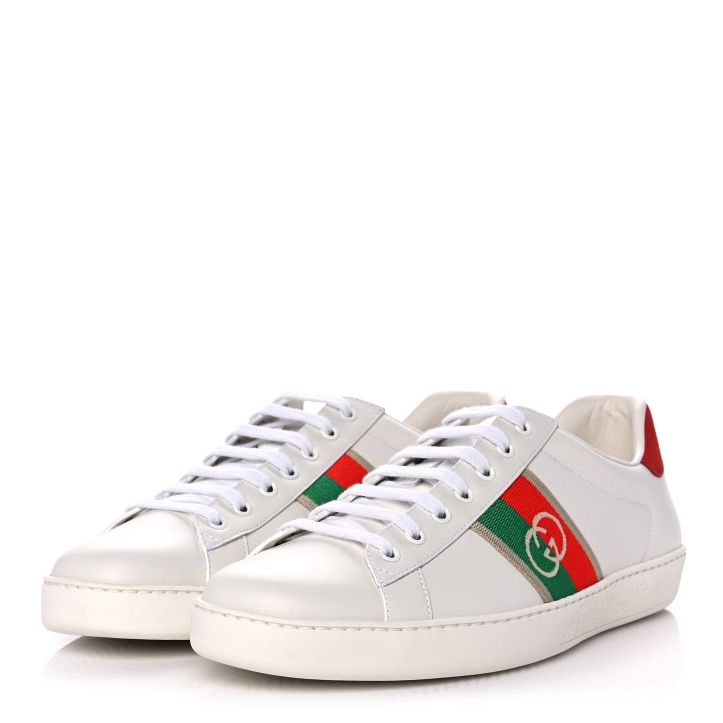 Calfskin Web Interlocking G Mens Ace Sneakers 11 White