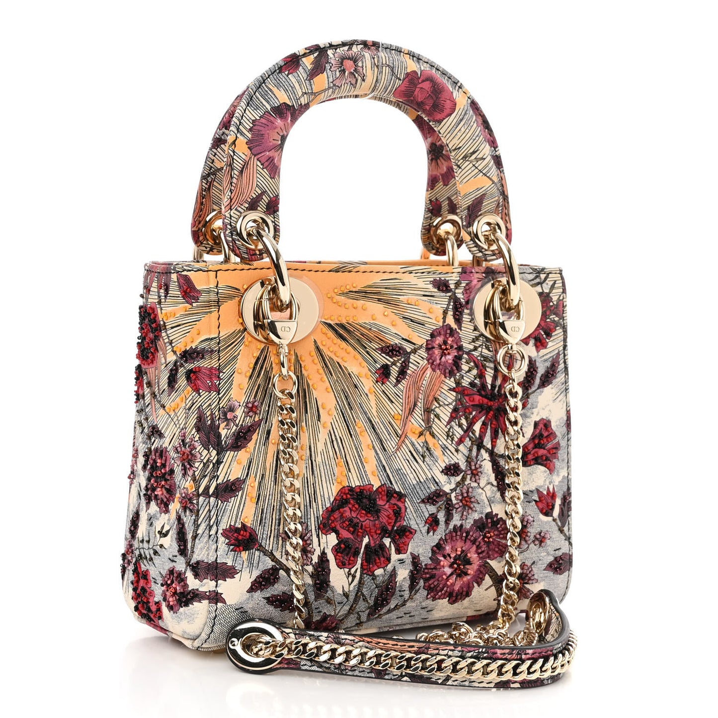 Embroidered Phoenix Mini Lady Dior Red Multicolor