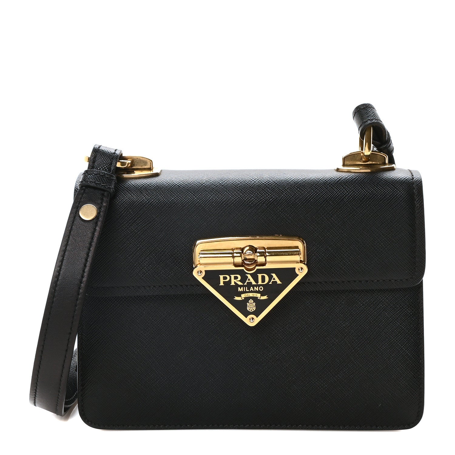 Prada Saffiano Symbole Flap Shoulder Bag Black 1688052 