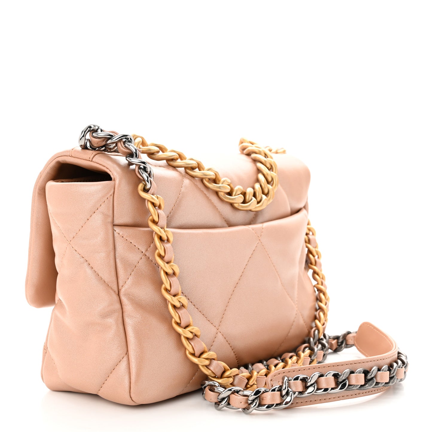 Shiny Lambskin Quilted Medium Chanel 19 Flap Beige