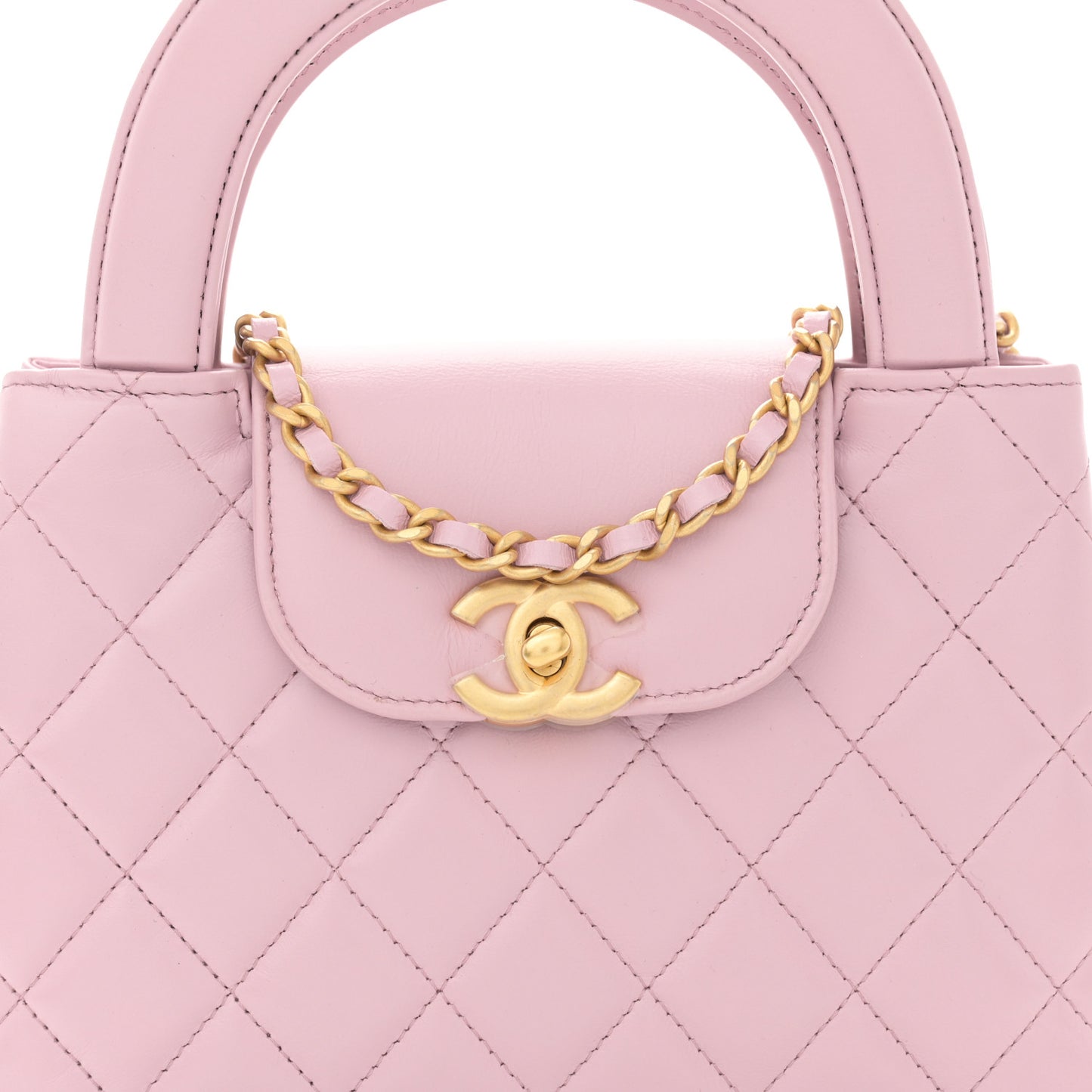 Shiny Aged Calfskin Quilted Nano Kelly Shopper Pink