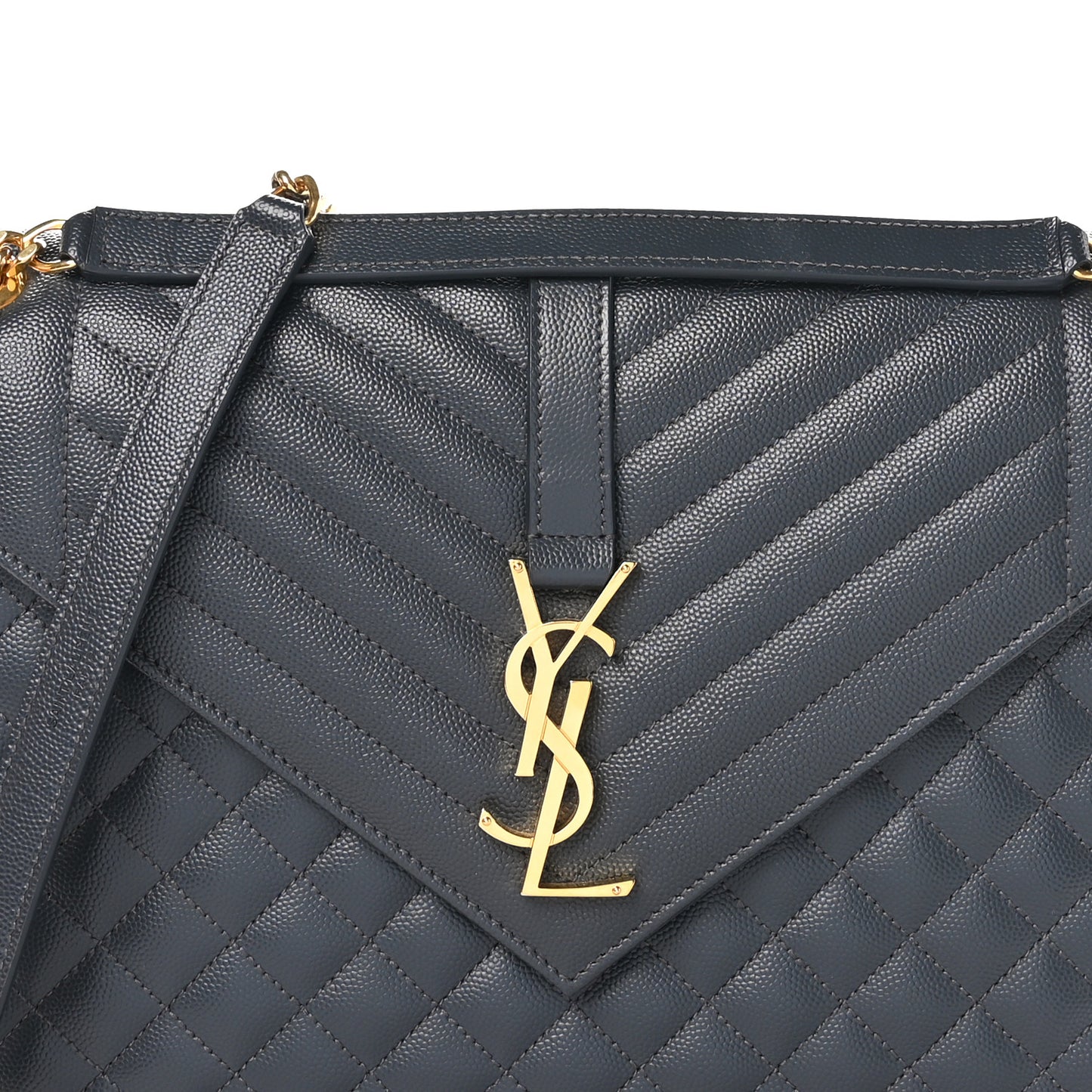 Grain De Poudre Textured Mixed Matelasse Large Triquilt Monogram Satchel Dark Smog