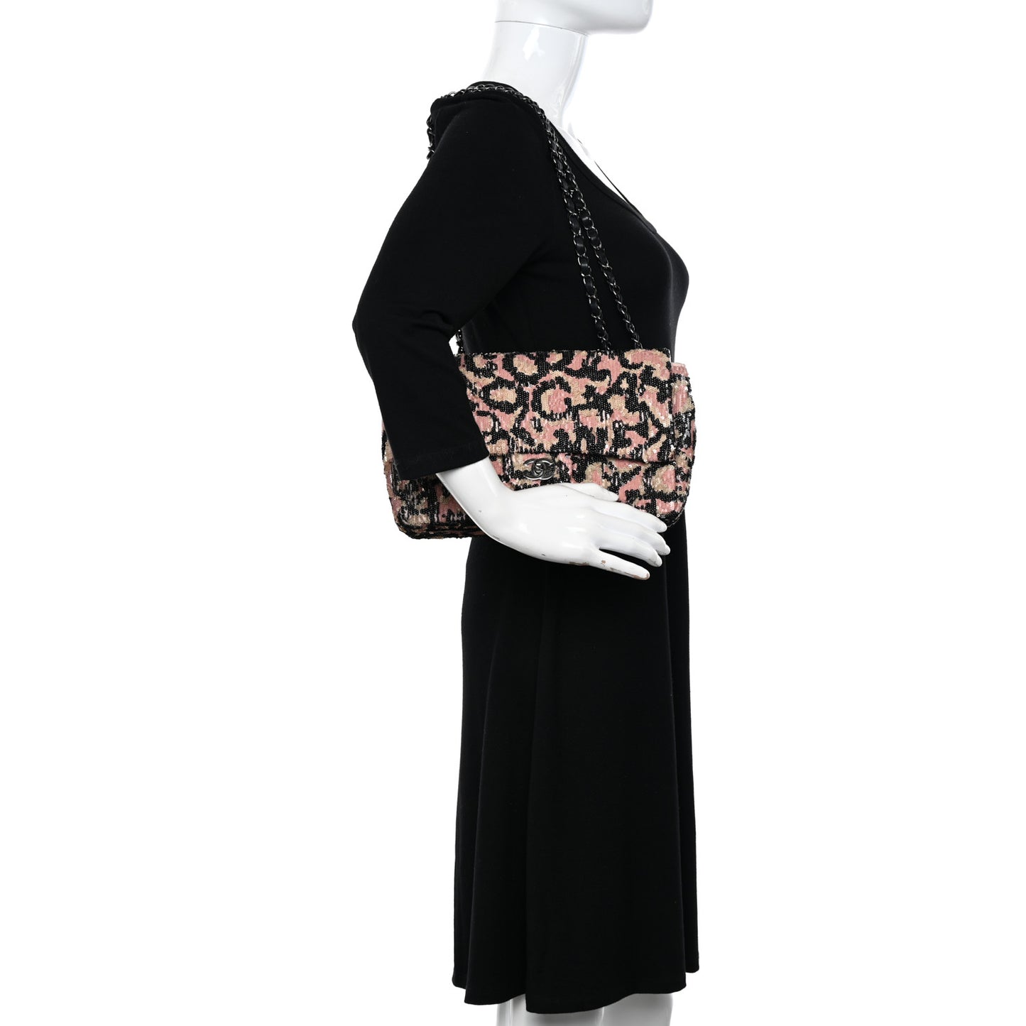 Sequin Leopard Print Quilted Medium Single Flap Pink Gold