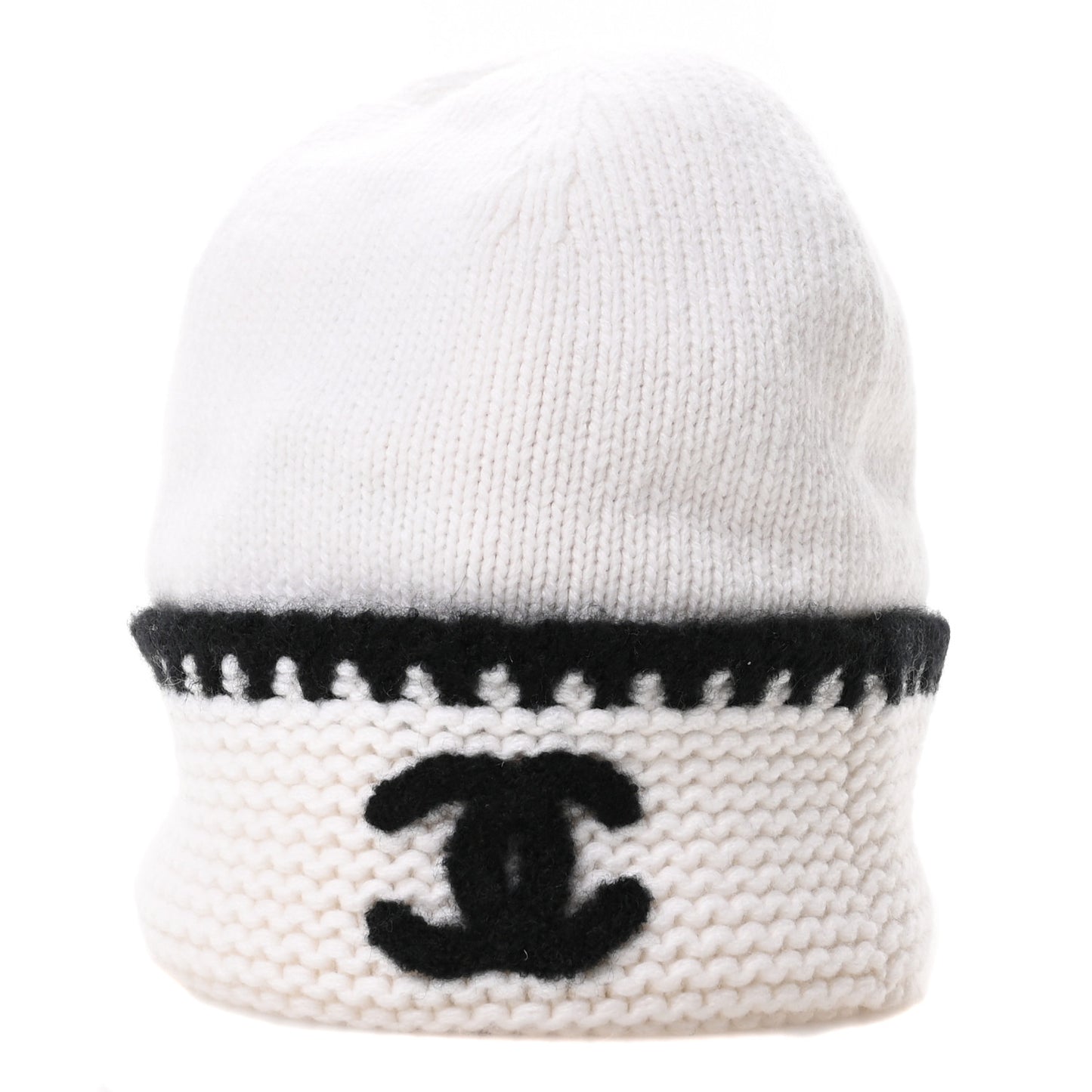 Cashmere CC Knitted Beanie Hat Black White