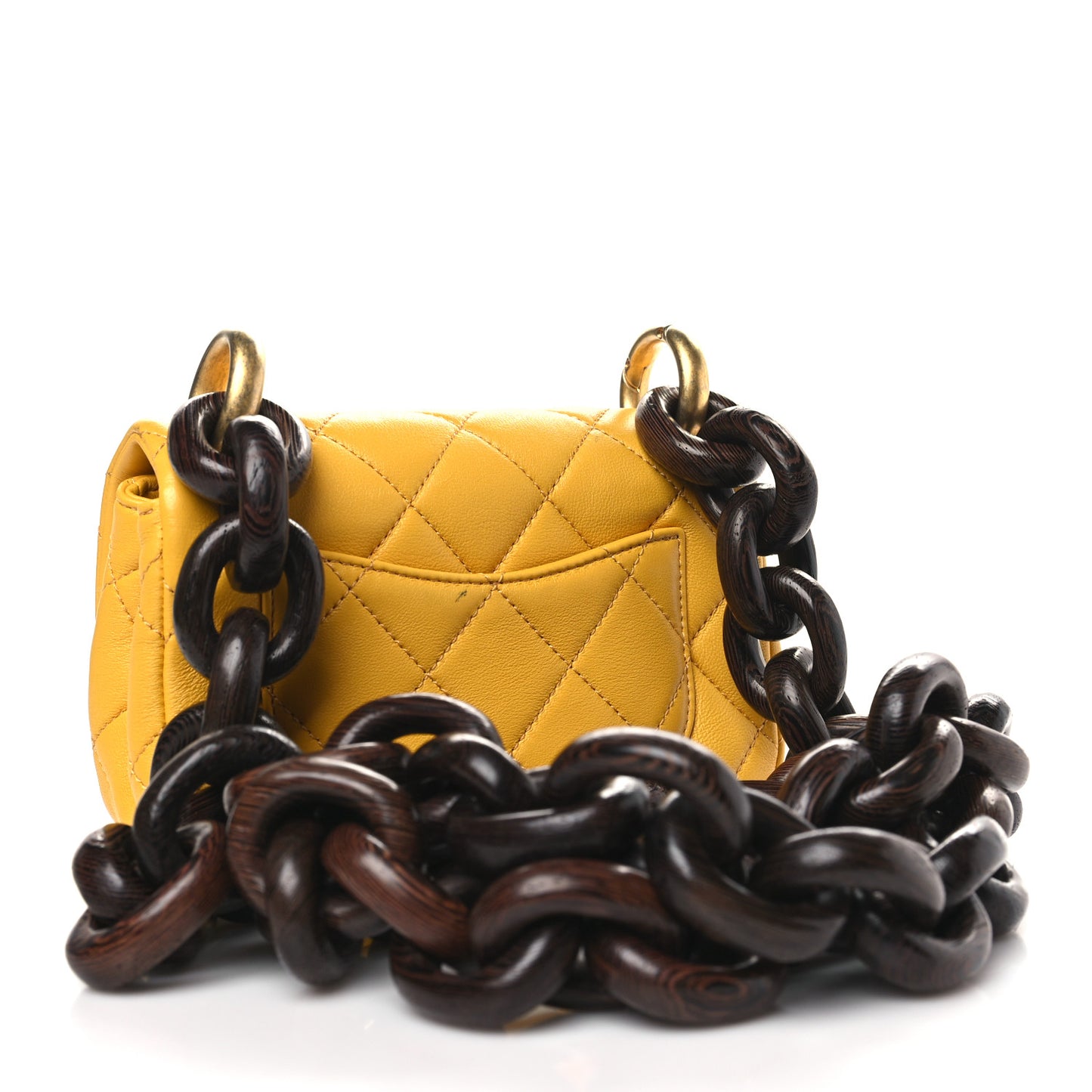 Lambskin Wenge Quilted Mini Fashion Wood Square Flap Yellow
