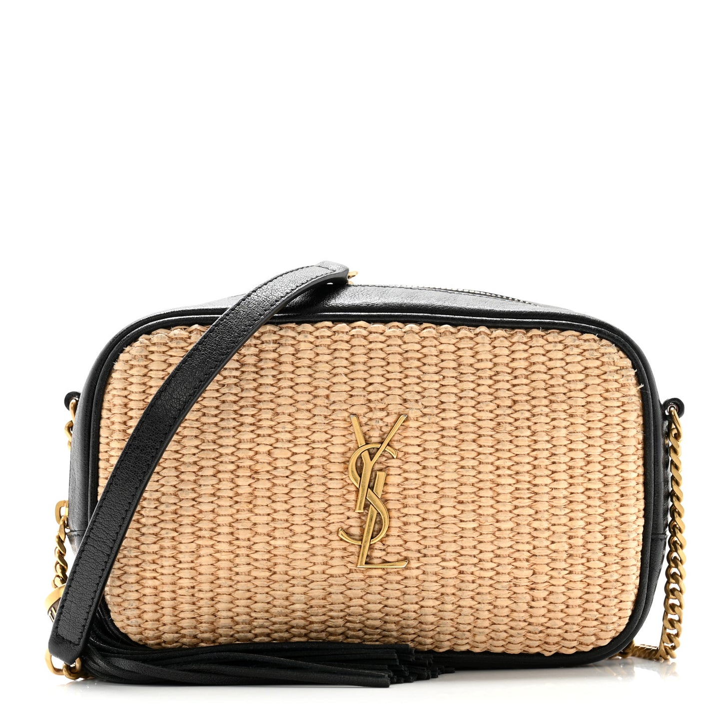 Raffia Canvas Monogram Mini Lou Camera Bag Beige Black