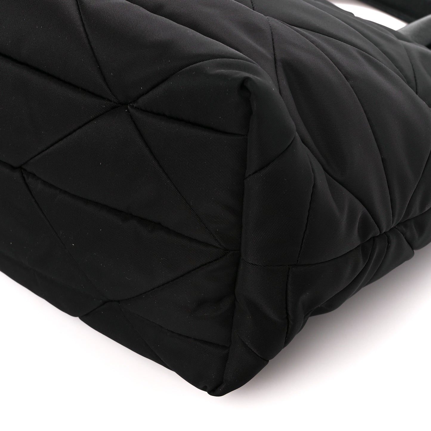 Re-Nylon Nappa Triangle Quilted Padded Double Handled Zip Pocket Tote Black