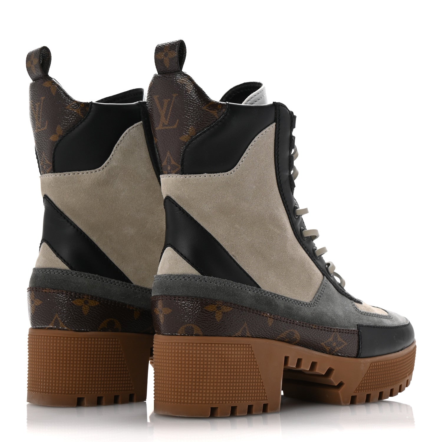 Louis Vuitton Suede Calfskin Monogram Laureate Platform Desert Boots 37.5 Grey 5 of 12