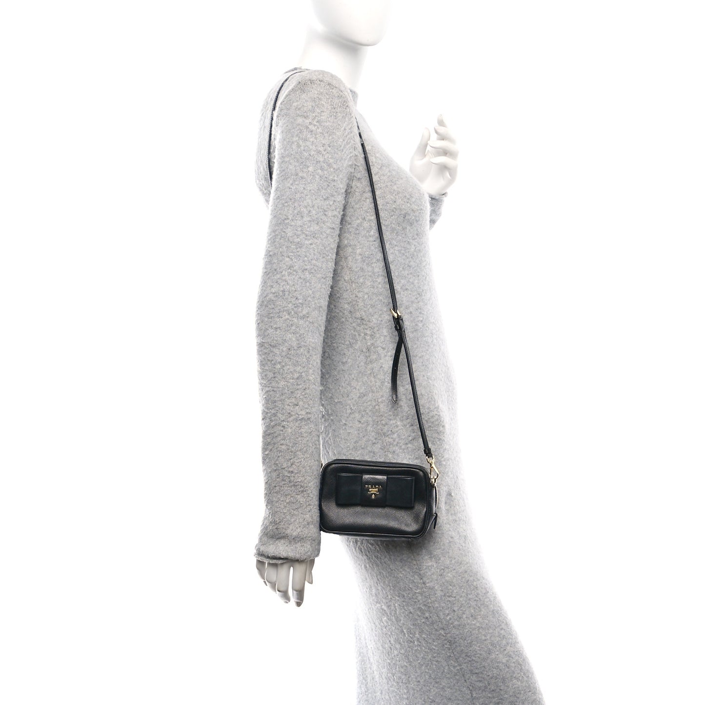 Saffiano Fiocco Bow Camera Crossbody Bag Black