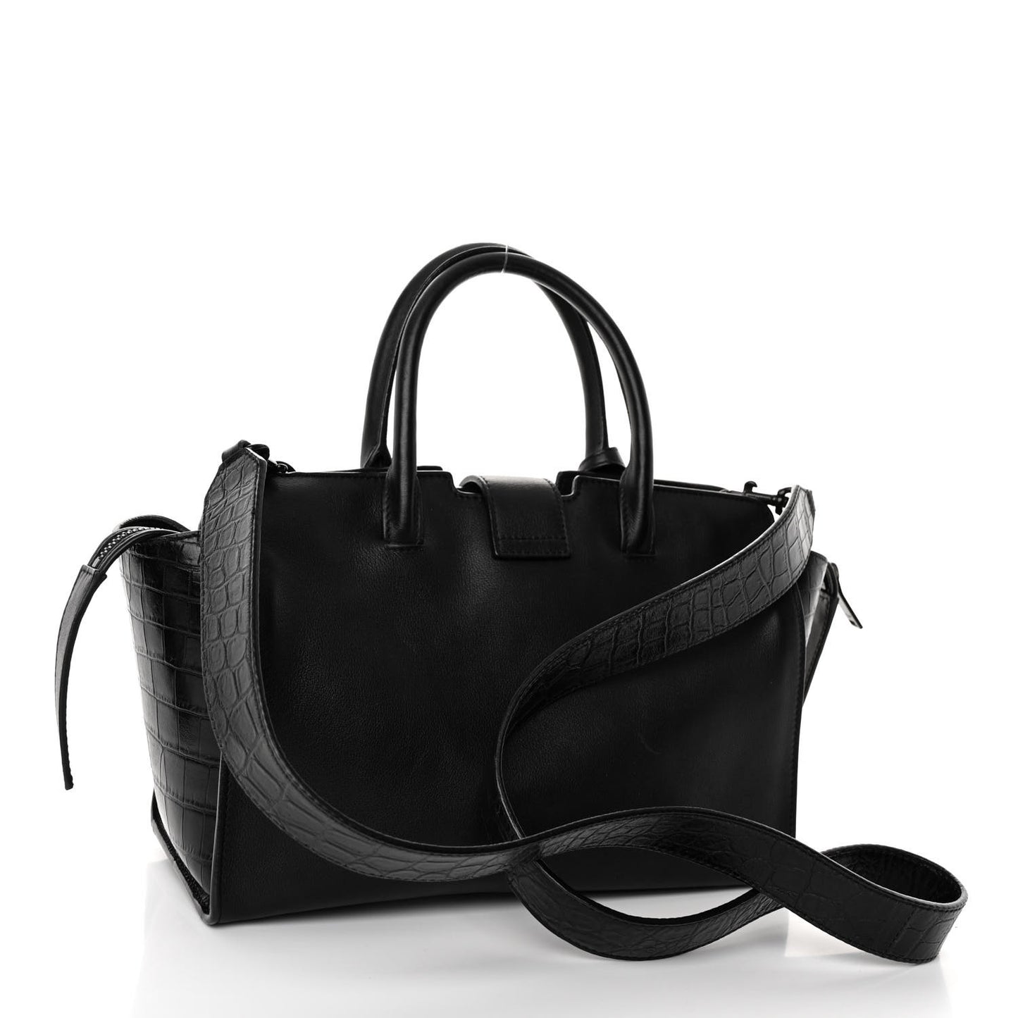 Smooth Calfskin Crocodile Embossed Baby Monogram Downtown Cabas Black