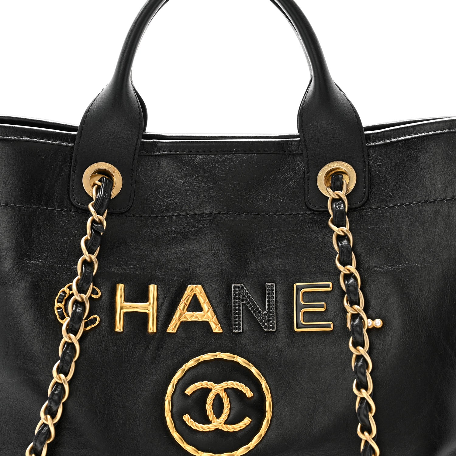 Chanel Aged Calfskin Medium Charms Deauville Tote Black 7 of 11