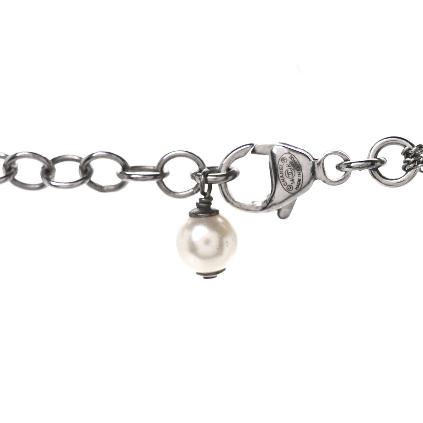 Crystal Pearl Multi Strand Chain CC Long Necklace Silver