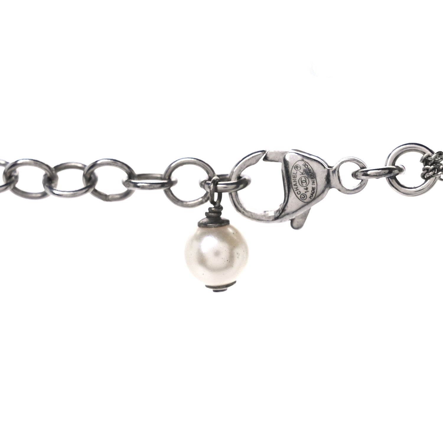 Chanel Crystal Pearl Multi Strand Chain CC Long Necklace Silver 5 of 6