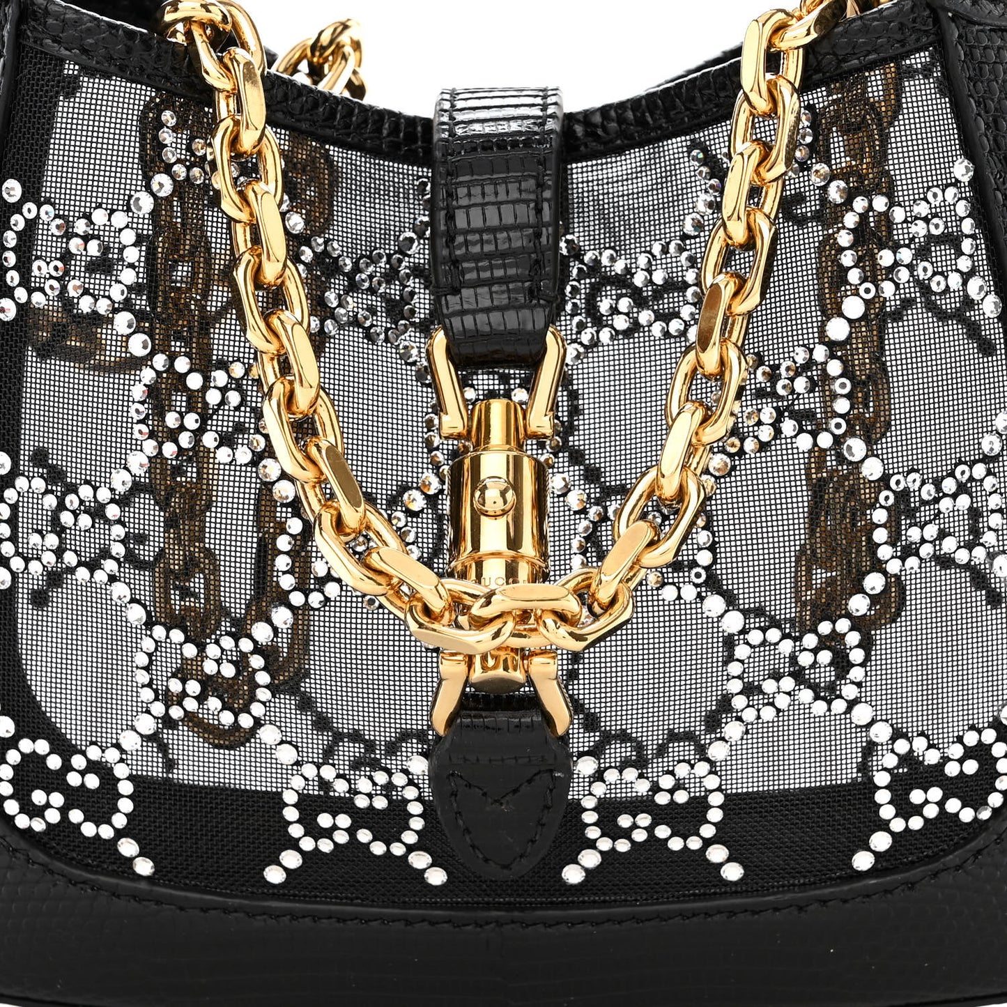 Lizard Mesh Crystal GG Monogram Mini Jackie 1961 Hobo Black