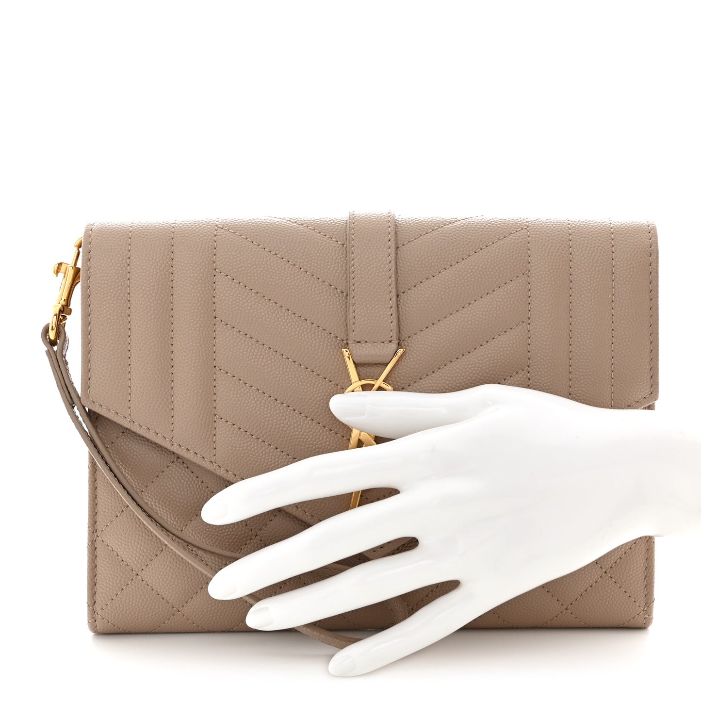 Grain De Poudre Textured Mixed Matelasse Triquilt Monogram Clutch Dark Beige