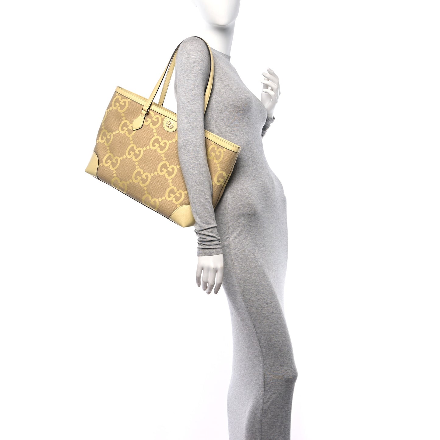 Monogram Jumbo GG Textured Dollar Calfskin Medium Ophidia Shopping Tote Beige Yellow