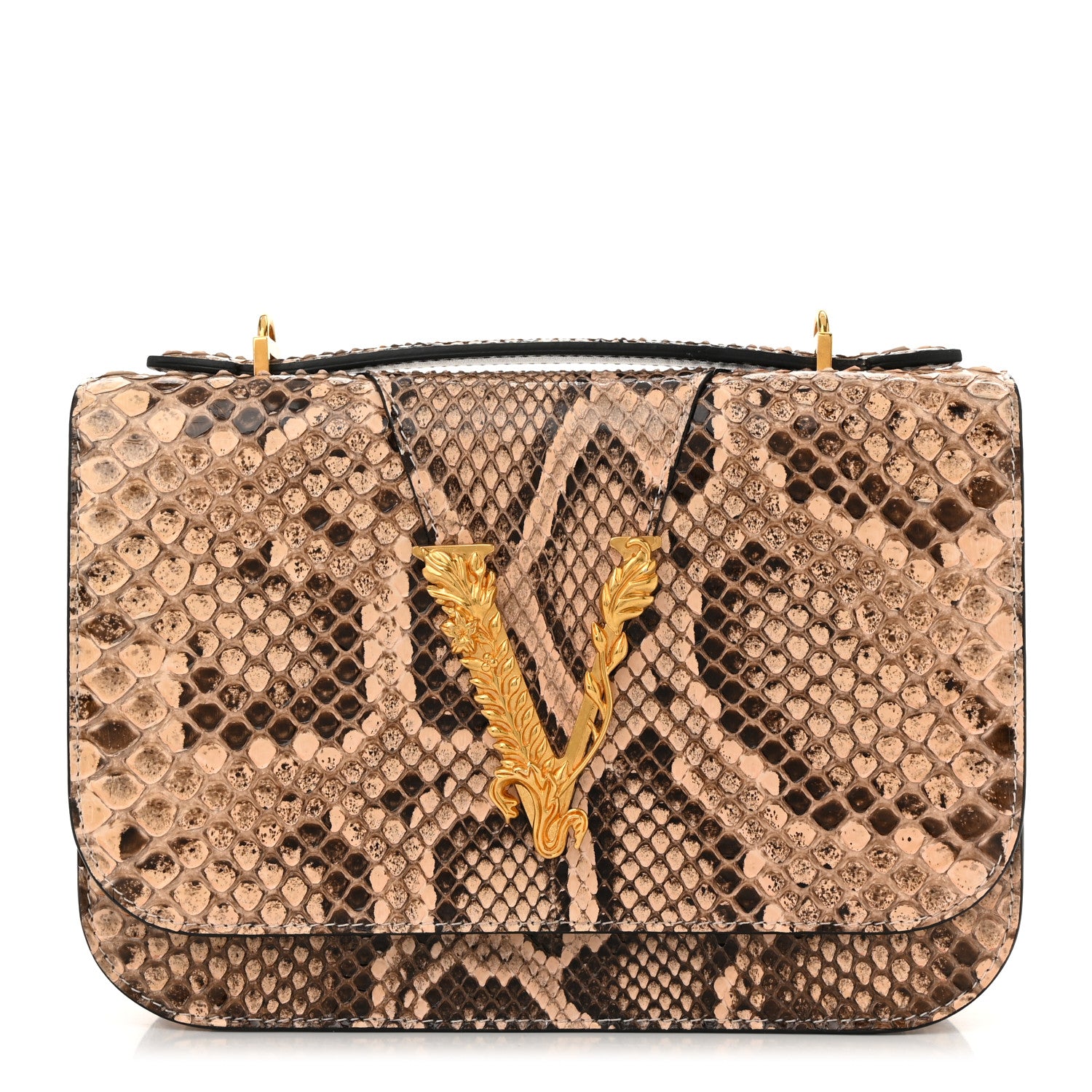Versace Snakeskin Virtus Top Handle Shoulder Bag Beige 1624829