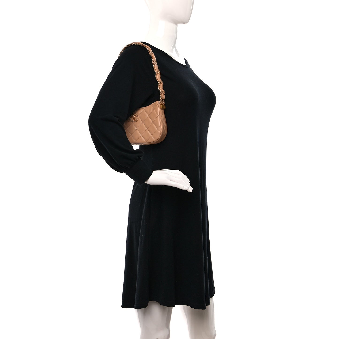 Aged Calfskin Quilted Small Chanel 19 Hobo Beige