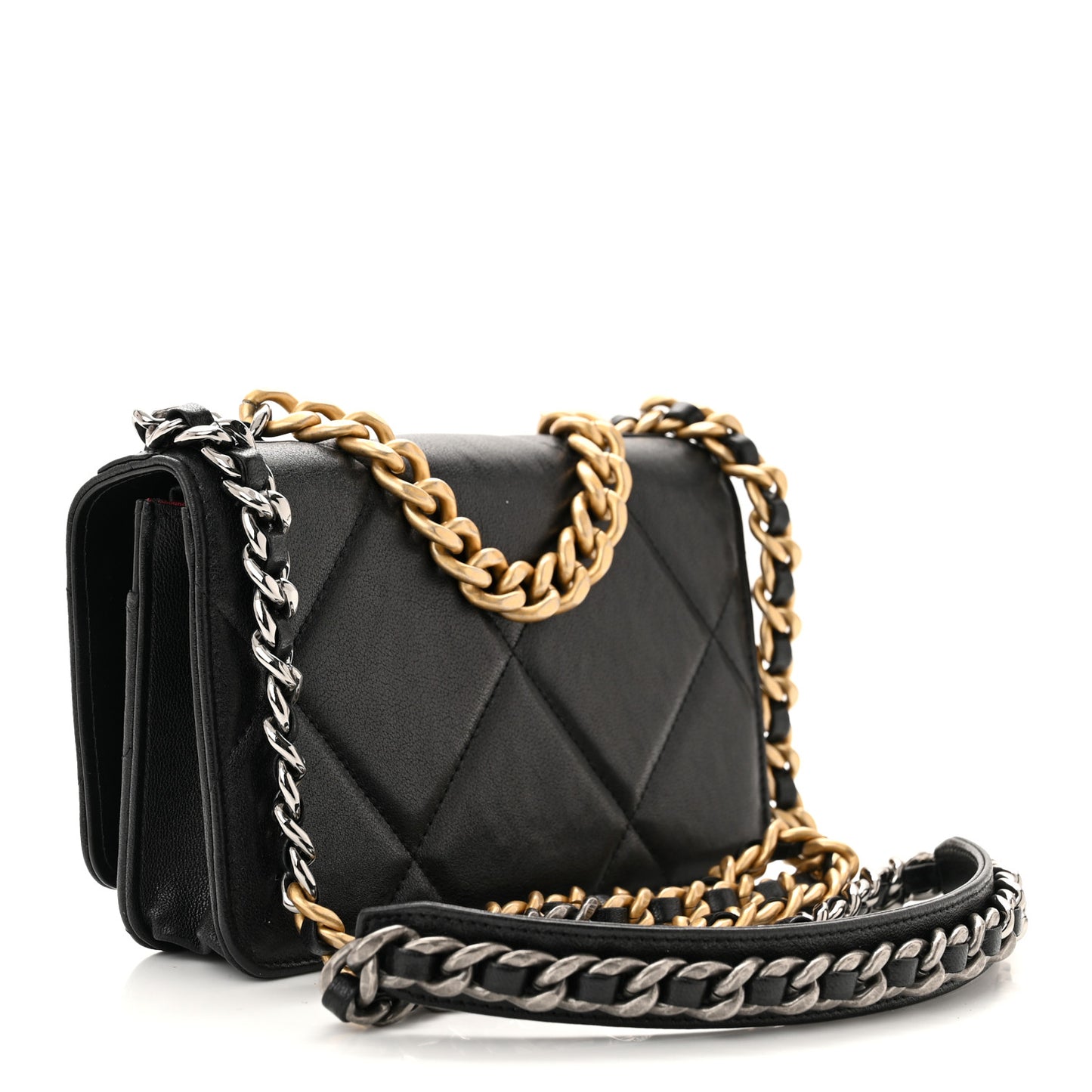 Goatskin Quilted Chanel 19 Wallet On Chain WOC Black