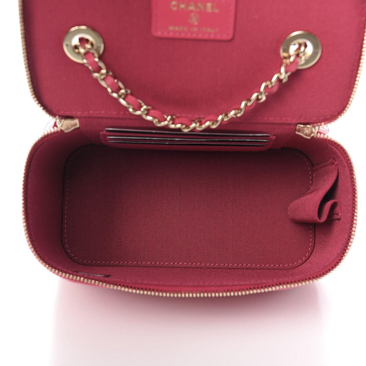 Lambskin Quilted Trendy Small Vanity Case With Chain Dark Pink