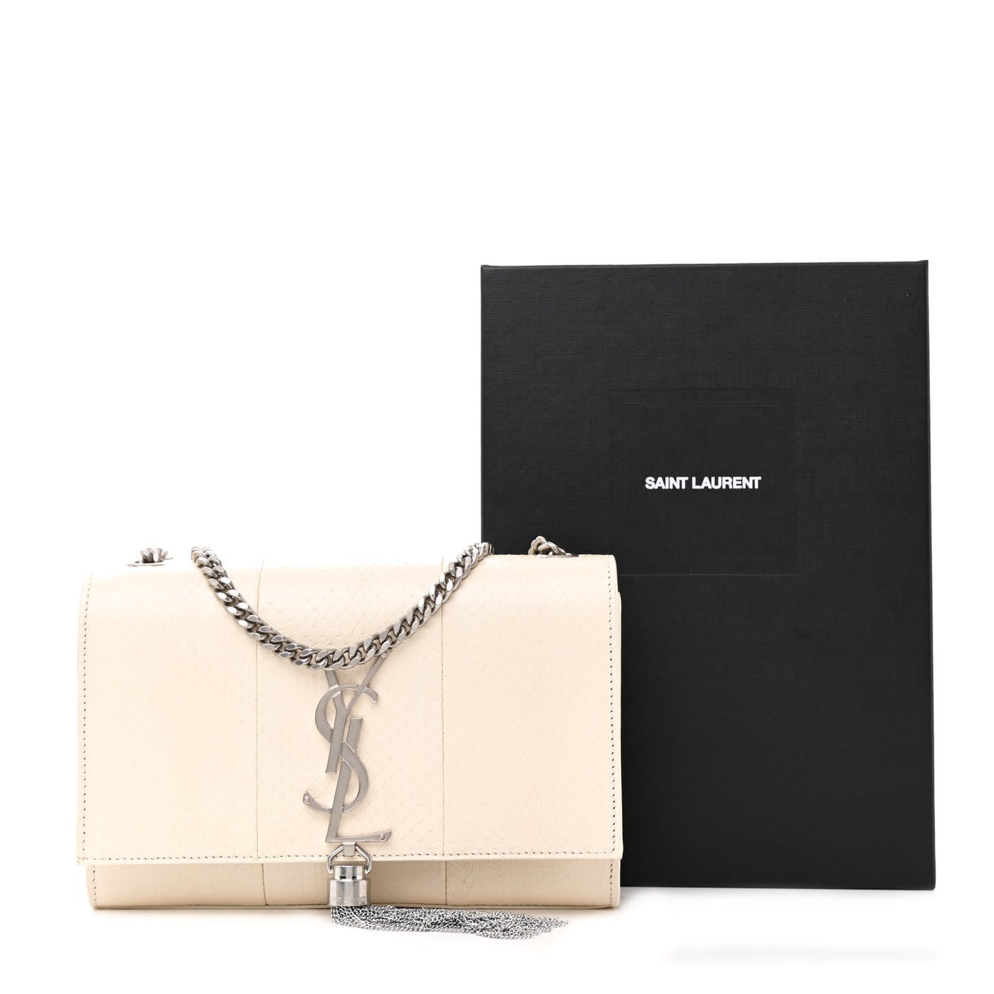 Snakeskin Small Classic Monogram Kate Tassel Satchel Alabaster