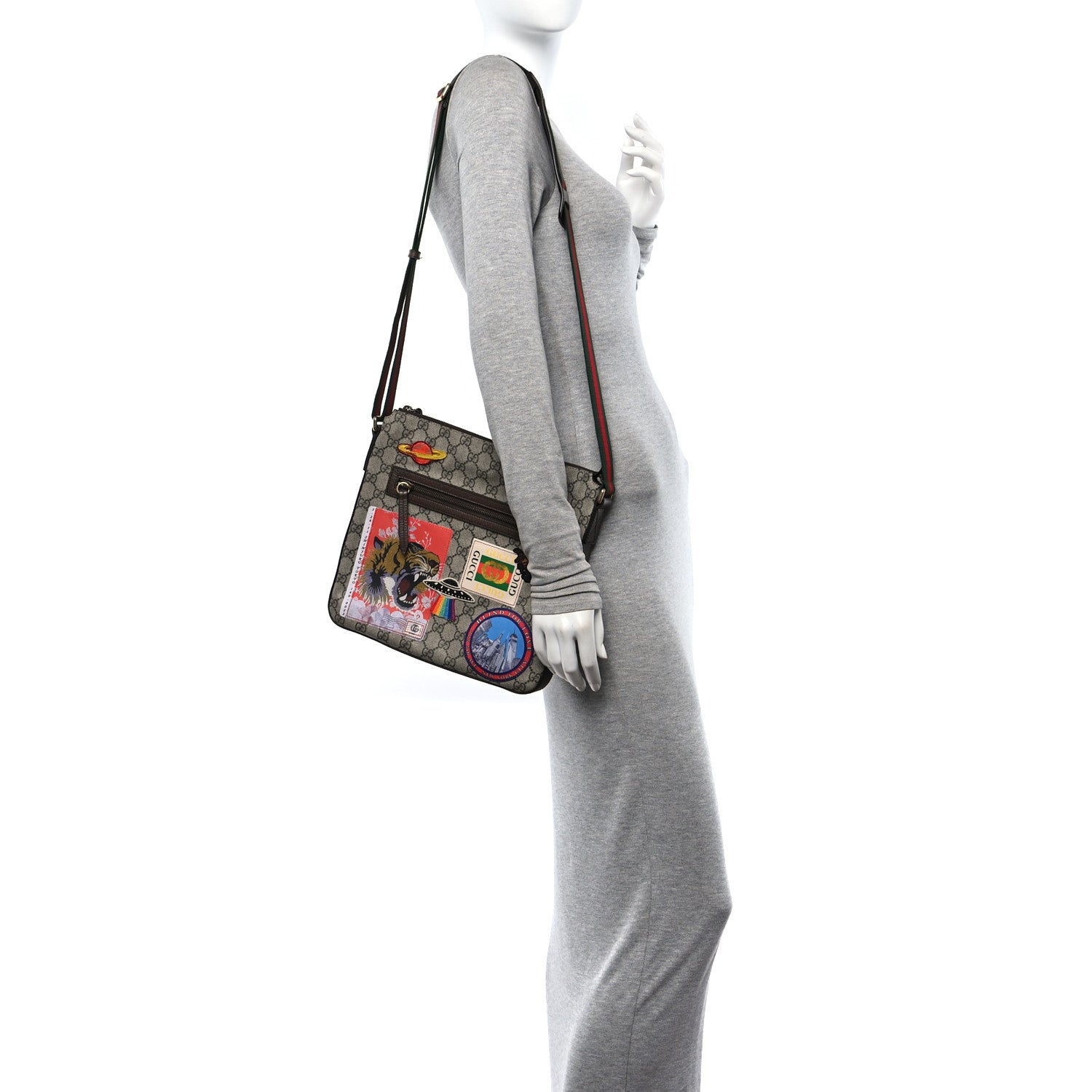 Gucci Soft GG Supreme Monogram Courrier Web Medium Flat Messenger Bag Beige New Acero Multicolor 2 of 11
