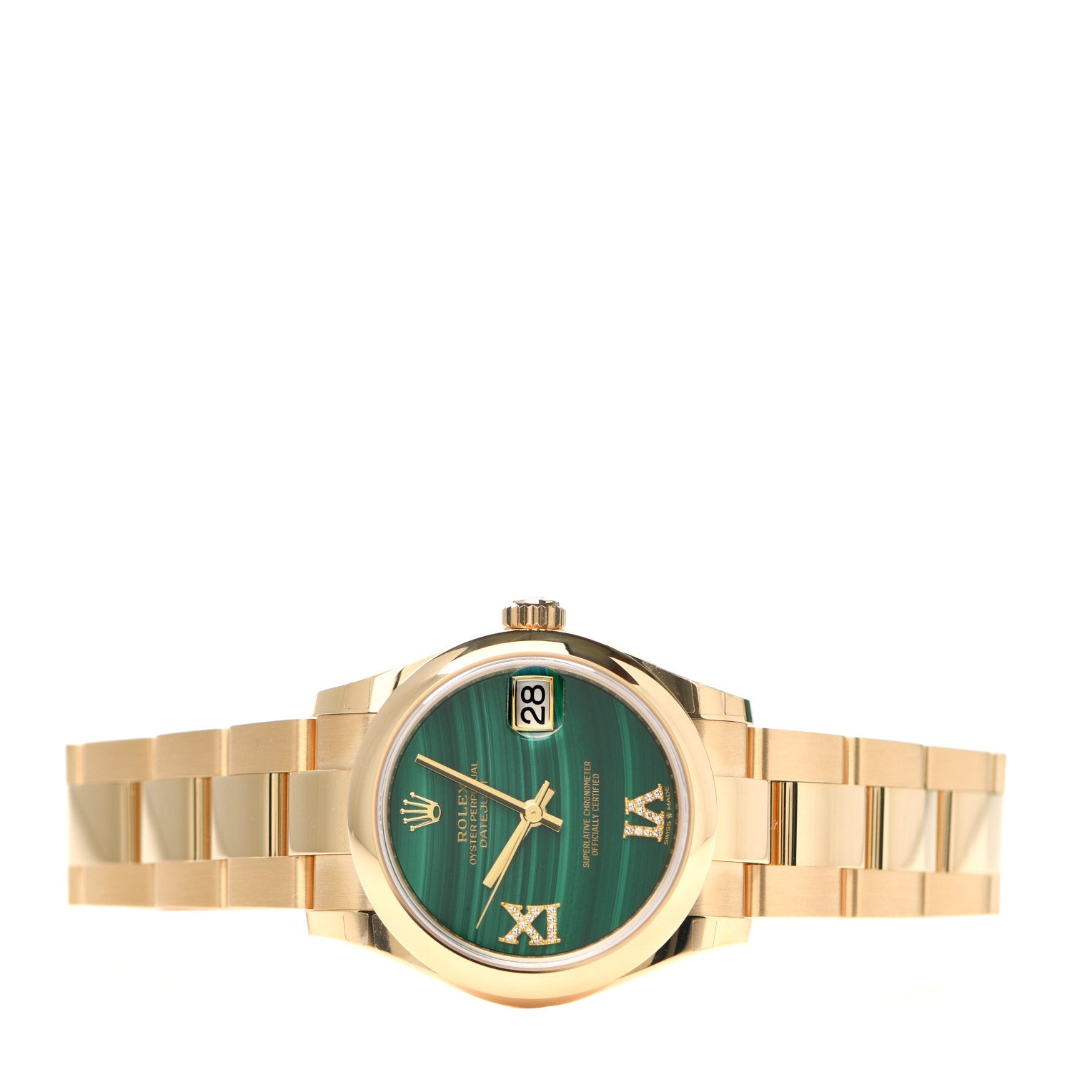 Rolex 18K Yellow Gold Diamond Malachite 31mm Oyster Perpetual Datejust Watch 278248 2 of 6