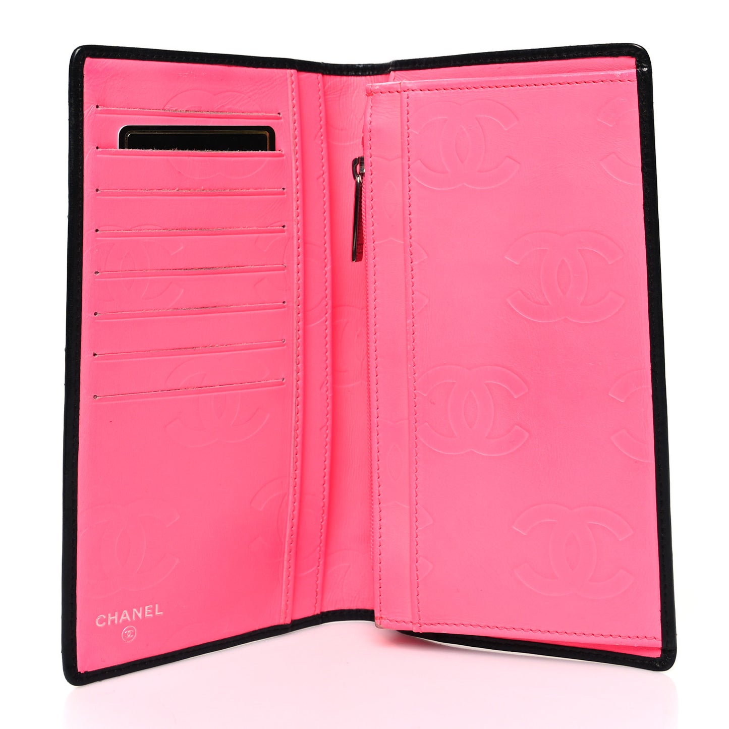 Calfskin Quilted Cambon Yen Wallet Black