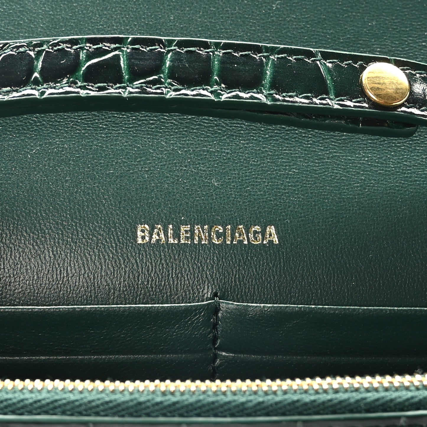 Shiny Calfskin Crocodile Embossed Hourglass Chain Bag Forest Green