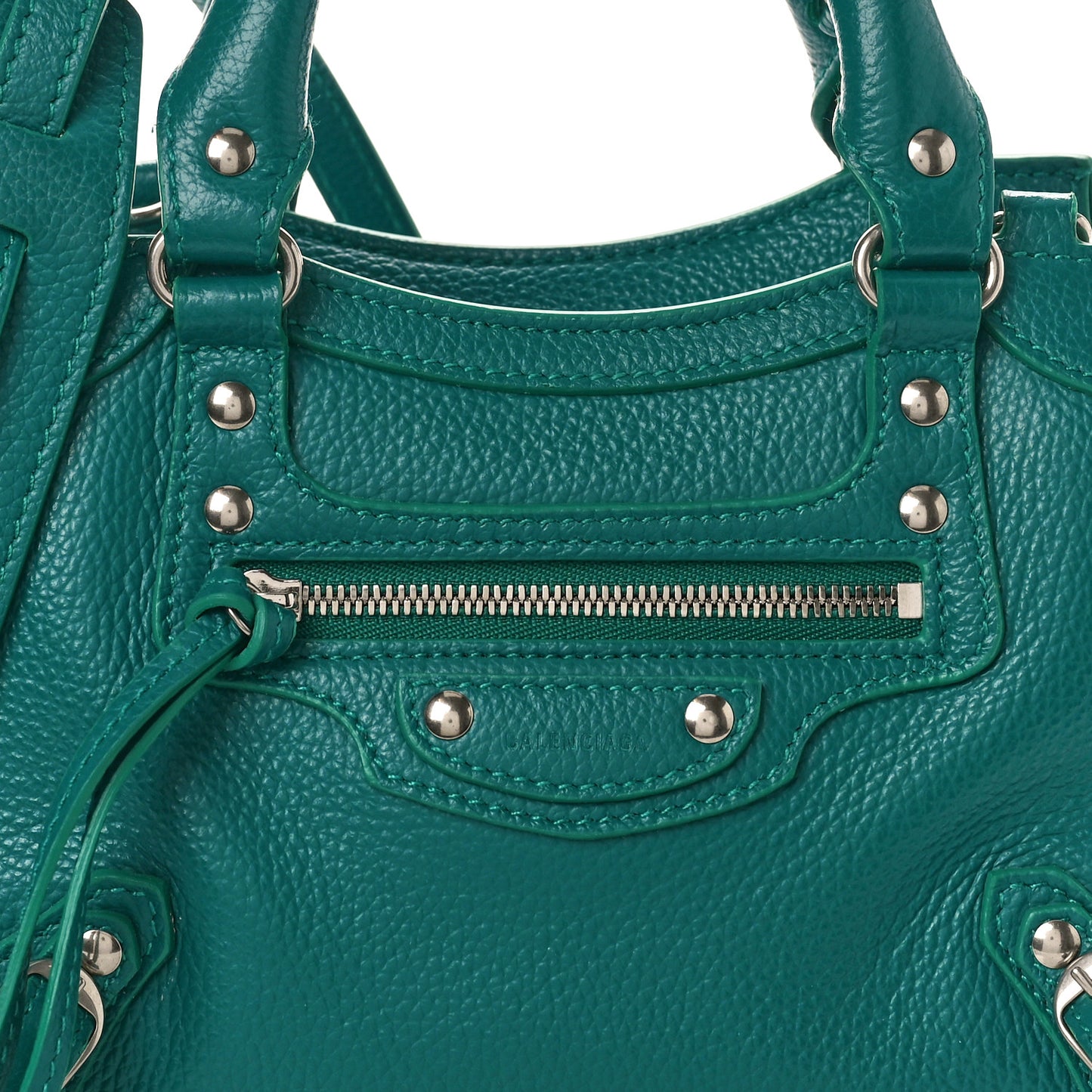 Grained Calfskin Neo Classic Silver Hardware Mini City Jade