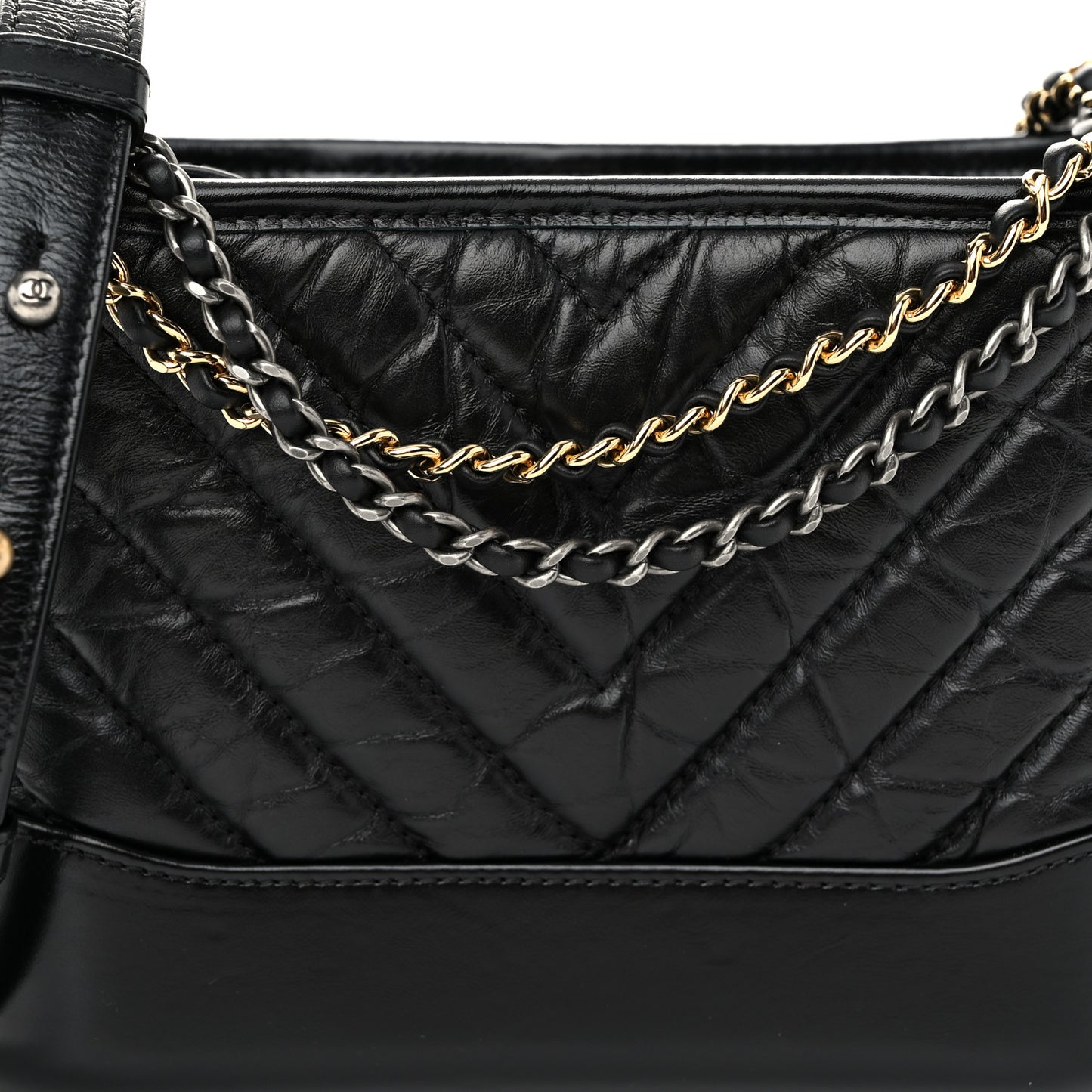 Aged Calfskin Chevron Quilted Small Gabrielle Hobo Black