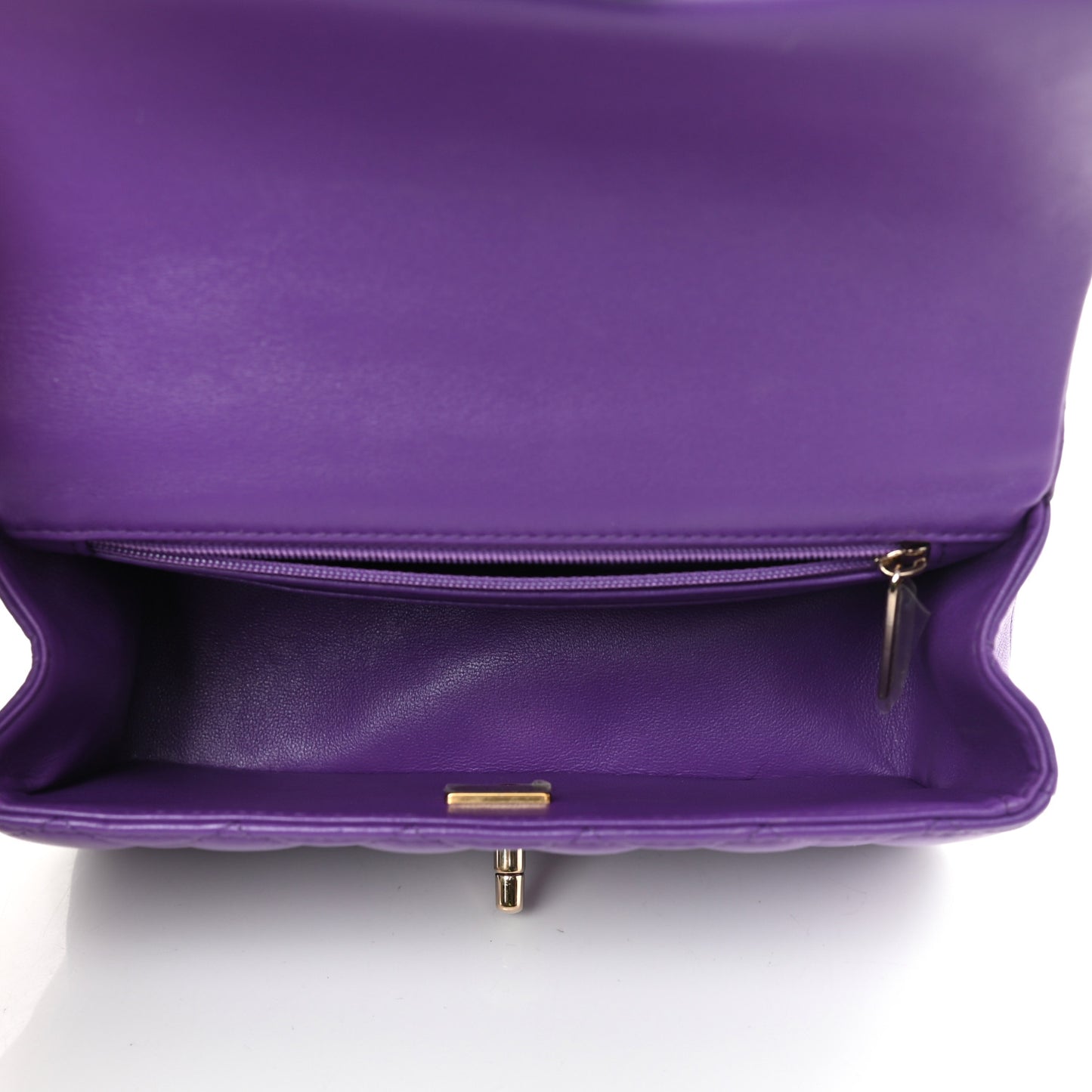 Lambskin Quilted Mini Top Handle Rectangular Flap Dark Purple