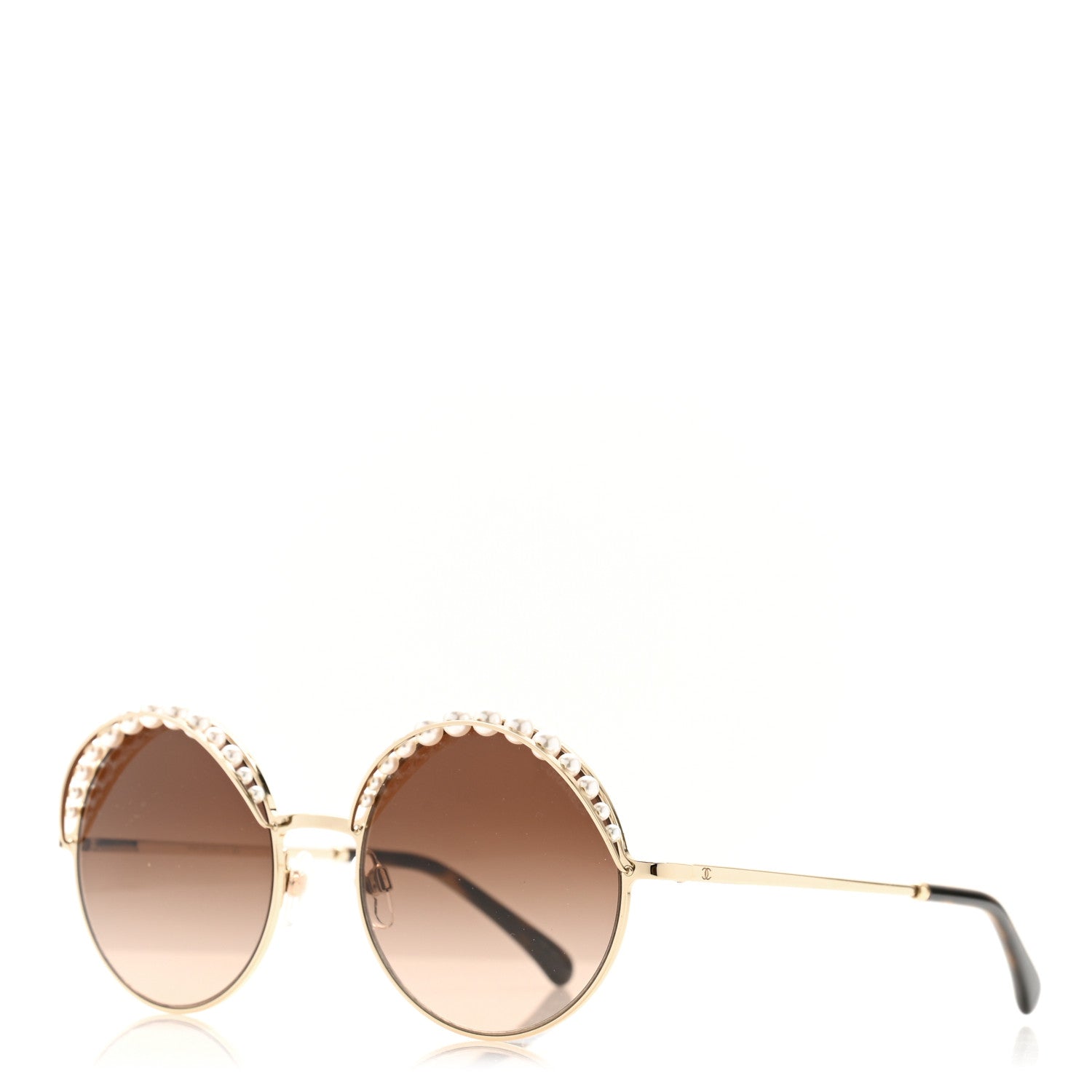 CHANEL Gold Frame Brown Lens Sunglasses with Pearl Trim CHANEL Vintage Sunglasses Square Brown Silver Mother of  main image 2
