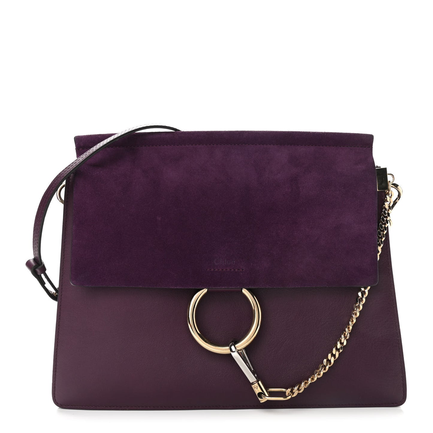 Suede Calfskin Medium Faye Shoulder Bag Dark Purple