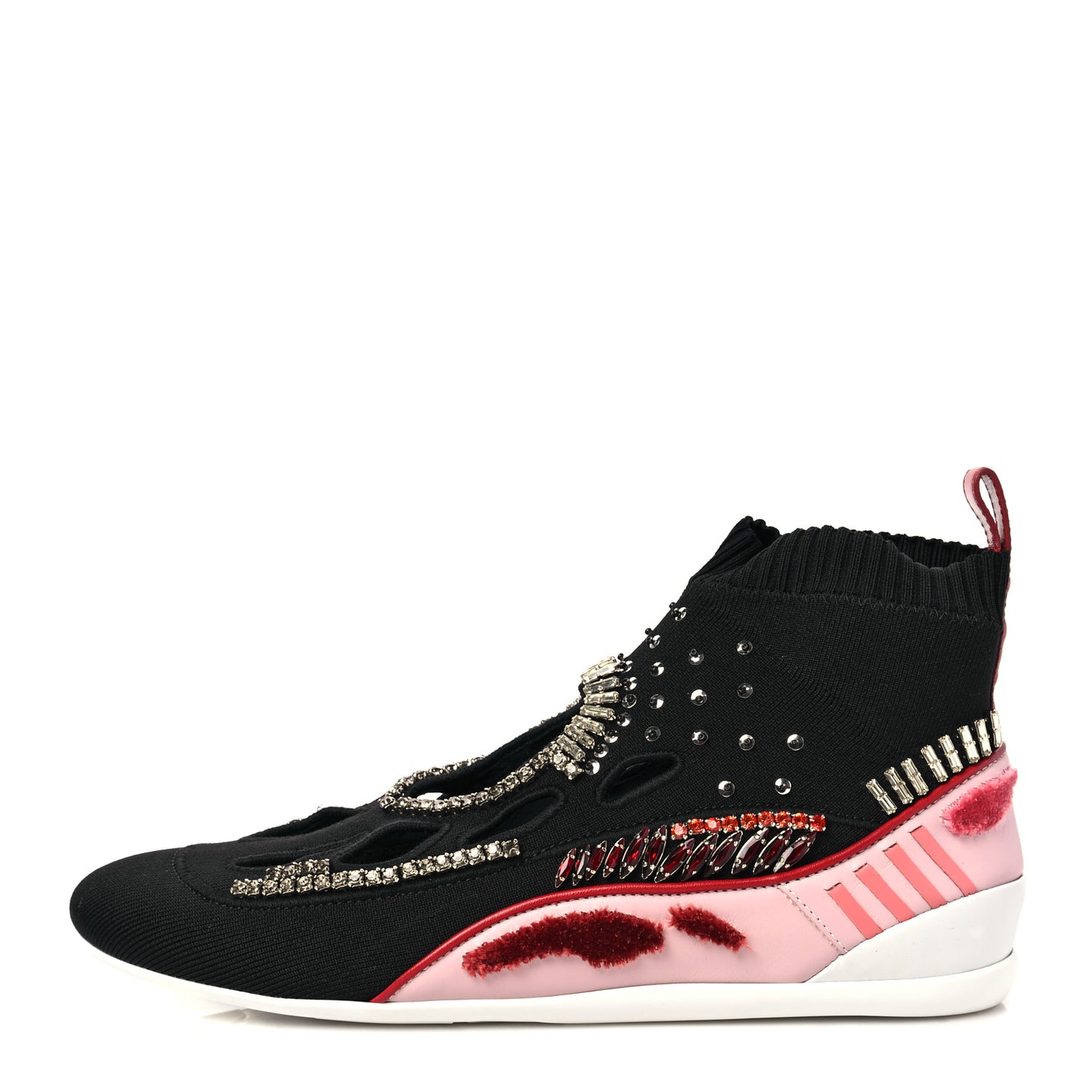 Calfskin Crystal Mesh Knit Cutout Odissey Sock Sneakers 36 Black Water