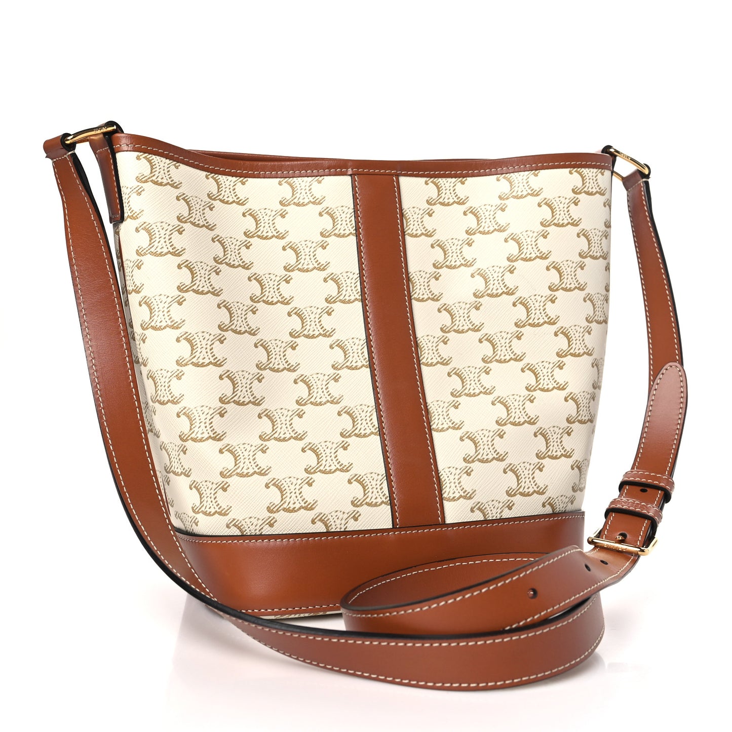 Triomphe Canvas Calfskin Small Bucket Bag White