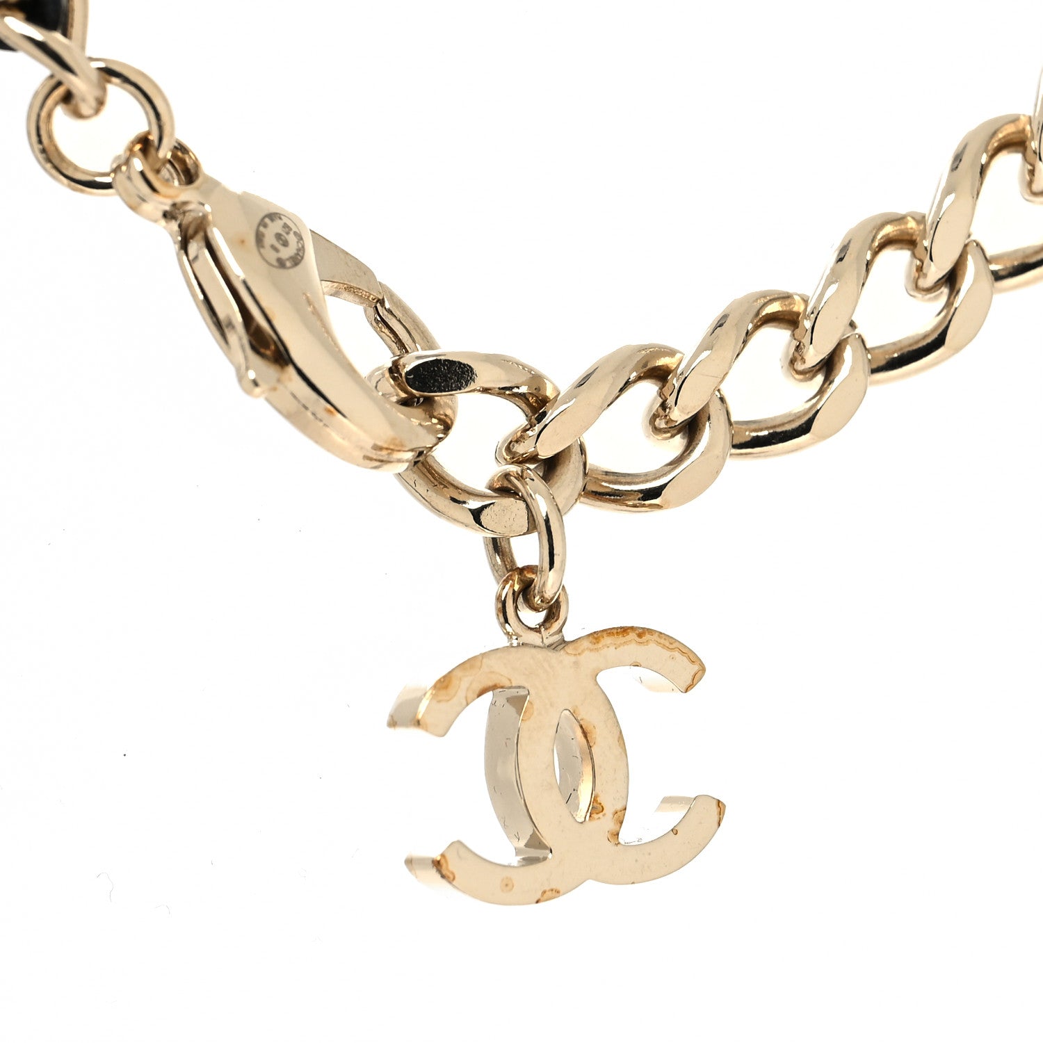 Chanel Metal Lambskin Crystal CC Choker Necklace Black Gold 4 of 5