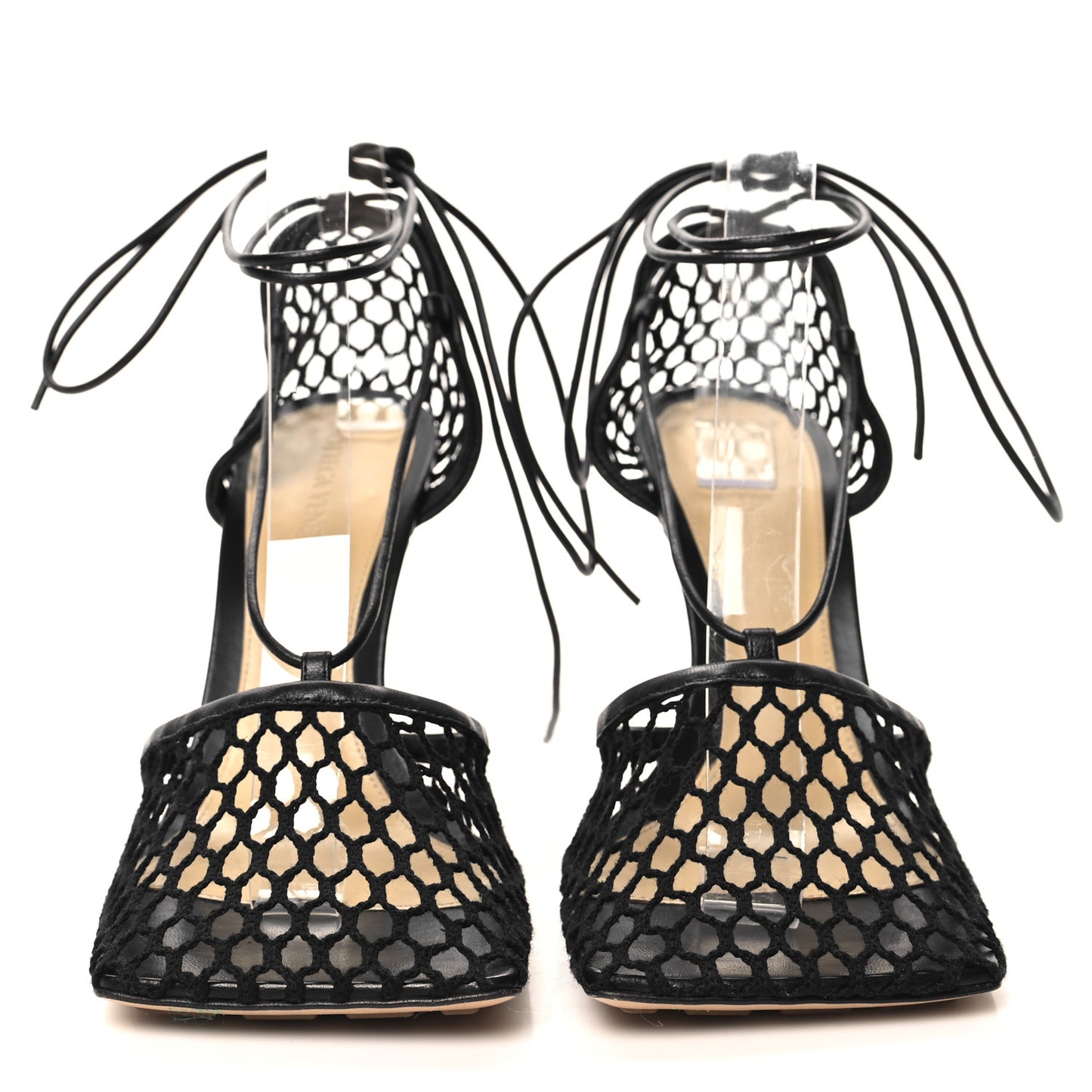 Mesh Nappa Stretch Ankle Tie 90mm Sandals 39 Black