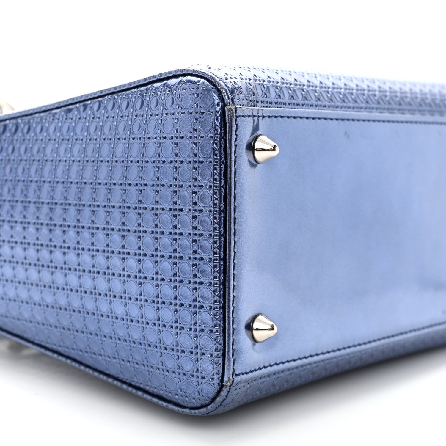 Christian Dior Metallic Patent Micro-Cannage Medium Lady Dior Blue 9 of 12