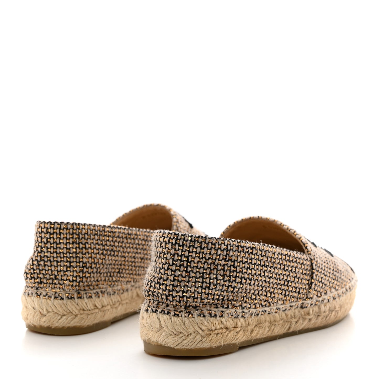 Metallic Tweed Grosgrain CC Espadrilles 35 Beige Black