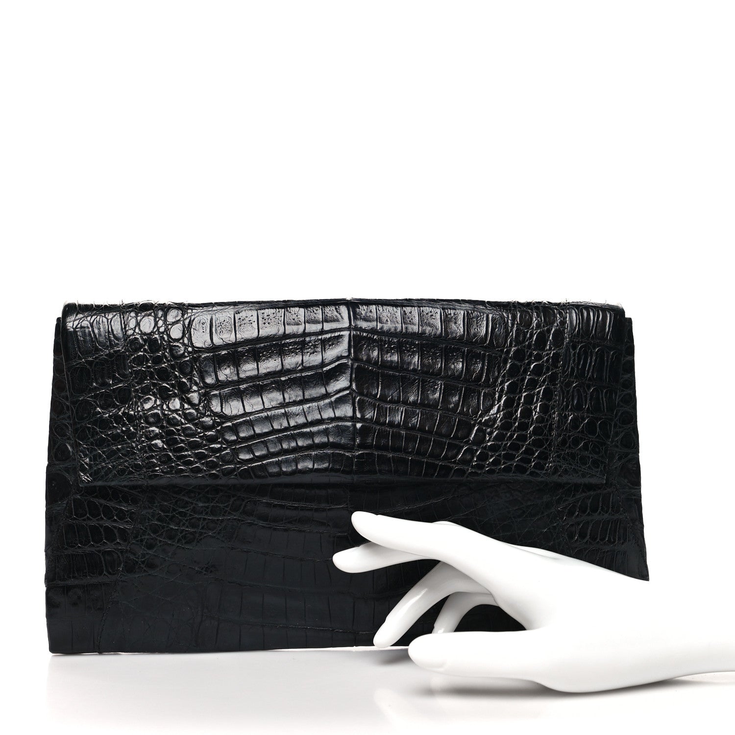 Nancy Gonzalez Crocodile Foldover Clutch Black 2 of 12