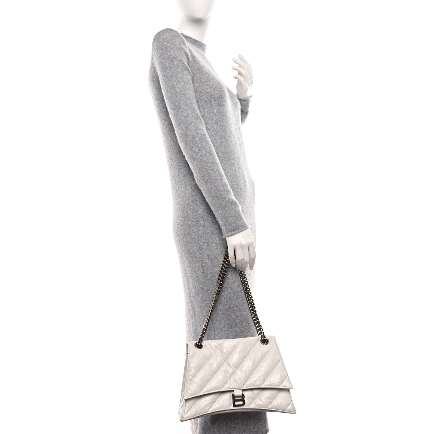 Crushed Calfskin Quilted Medium Crush Chain Bag Optic White