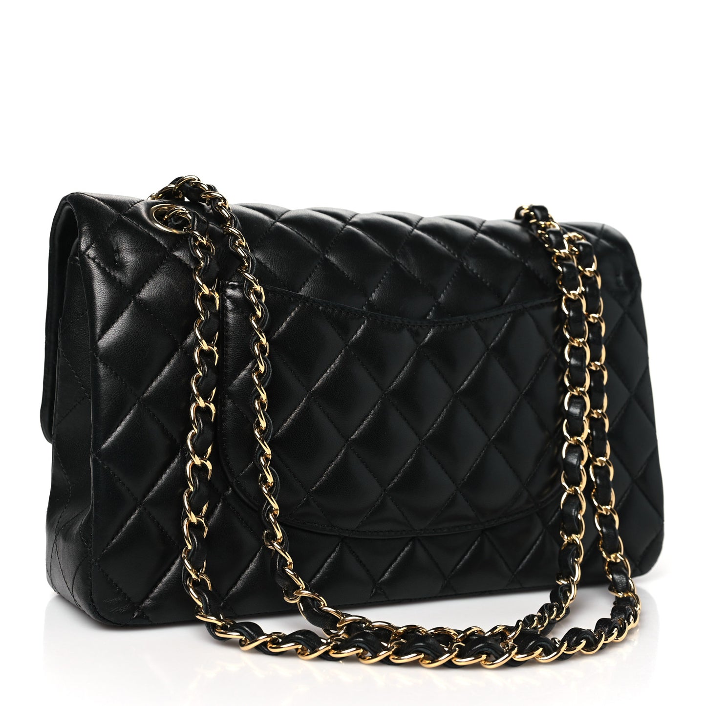 Lambskin Quilted Medium Double Flap Black