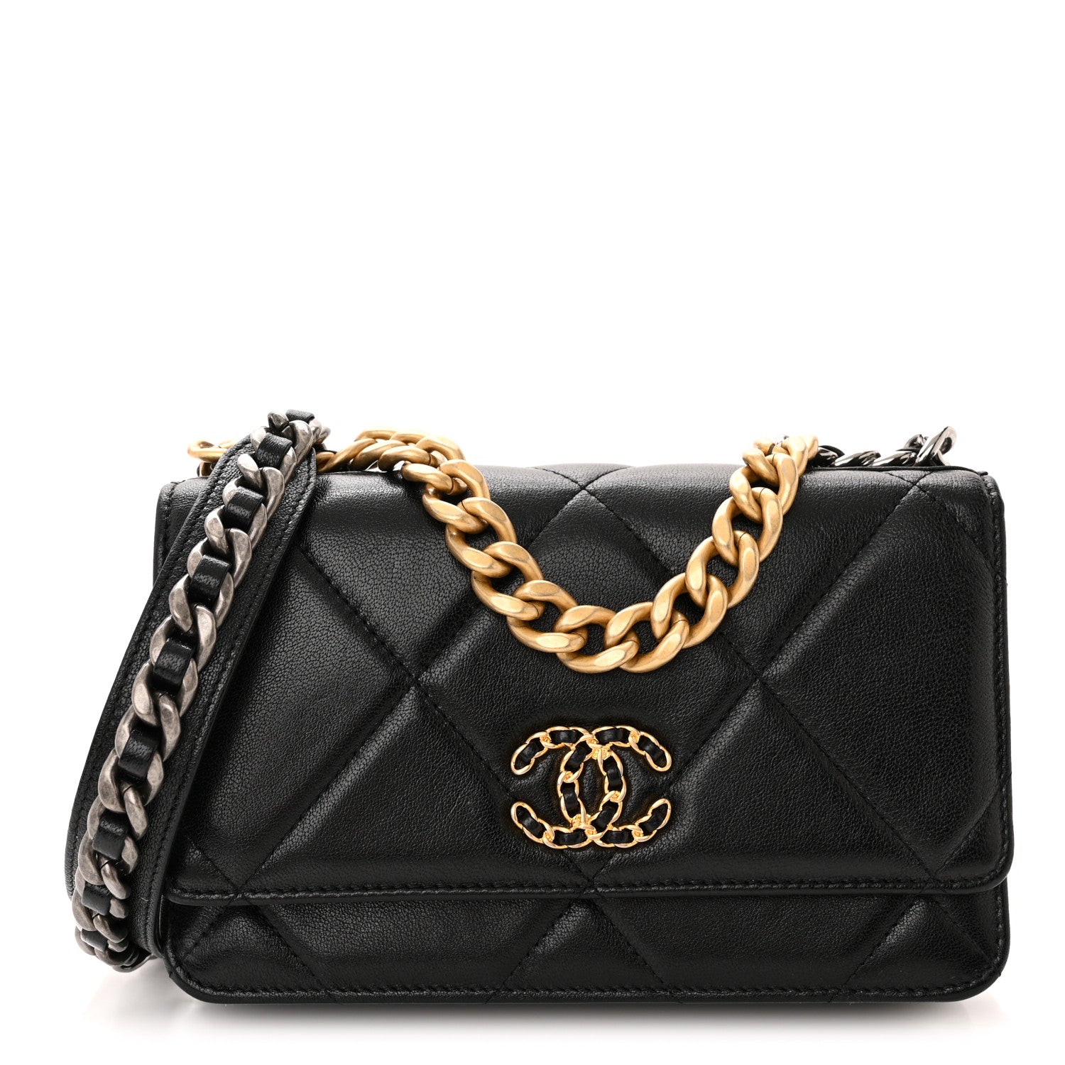 Chanel Goatskin Quilted Chanel 19 Wallet On Chain WOC Black 1 of 11
