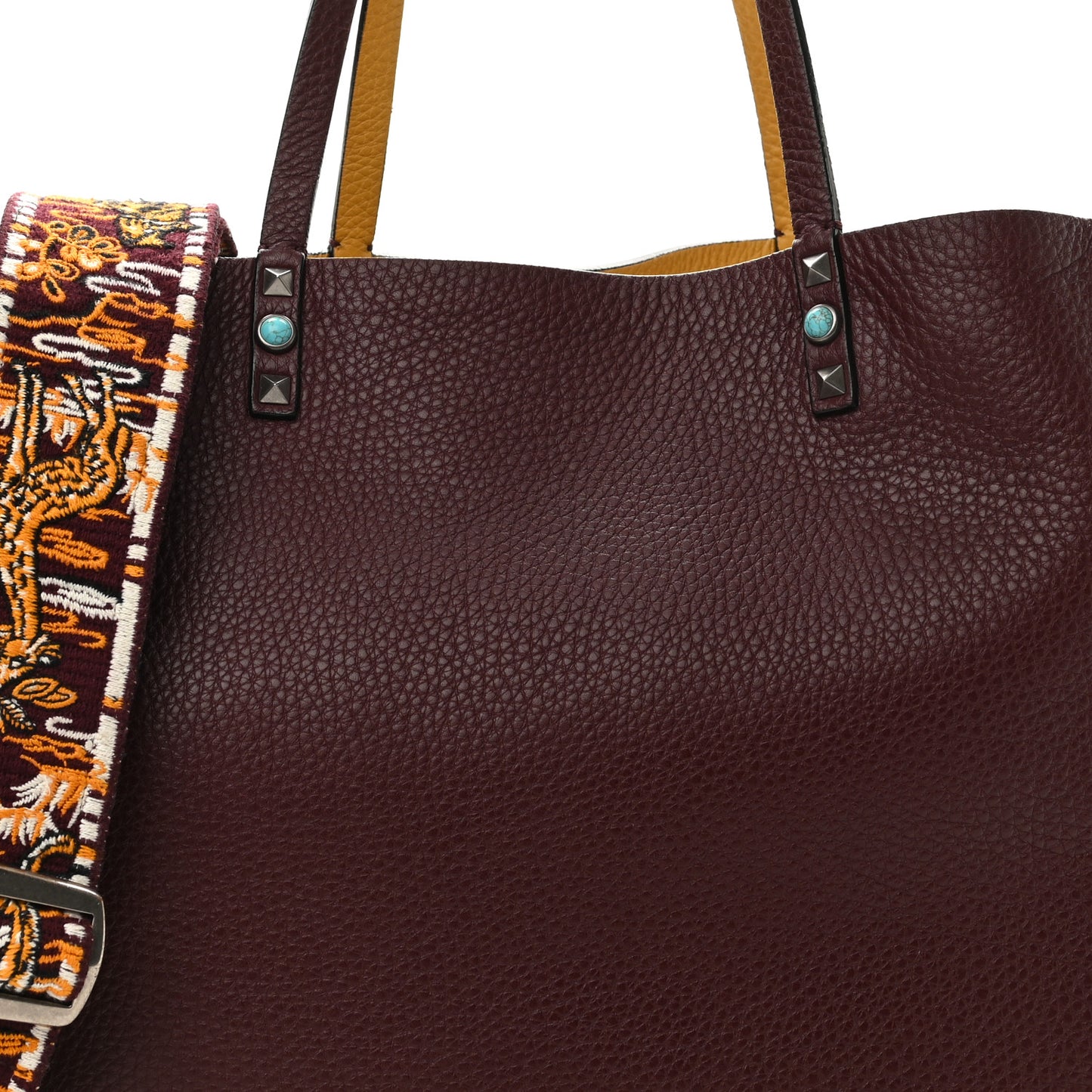 Stampa Alce Calfskin Medium Guitar Strap Rockstud Rolling Reversible Tote Wine Yellow