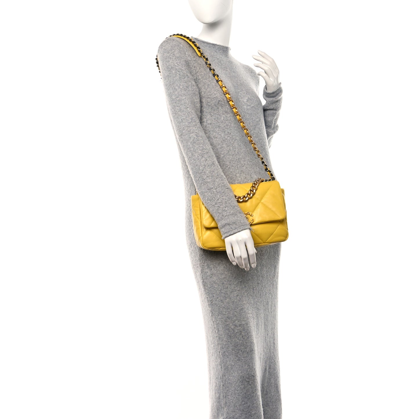 Lambskin Quilted Medium Chanel 19 Flap Yellow