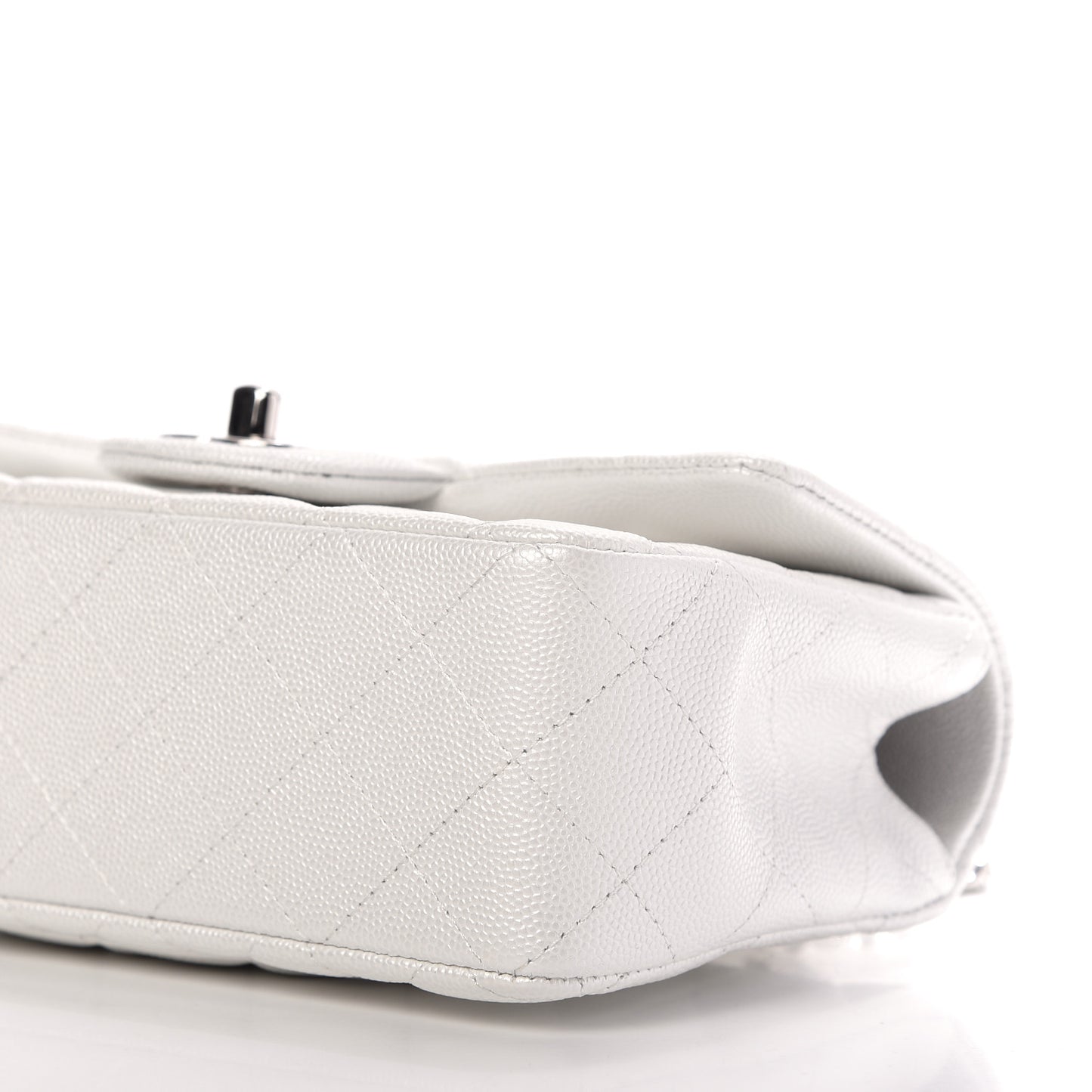Iridescent Caviar Quilted Mini Top Handle Rectangular Flap White