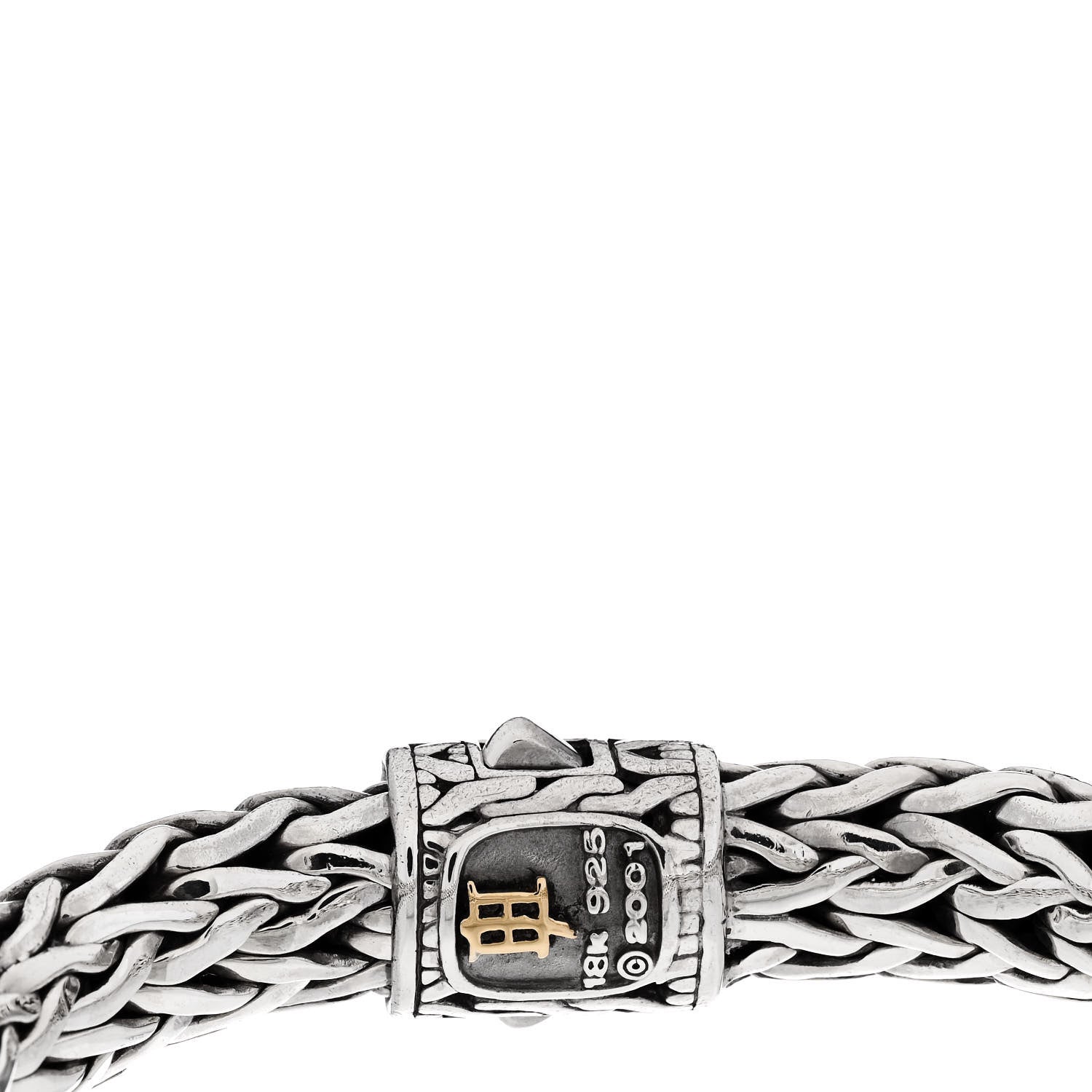 John Hardy Sterling Silver 18K Yellow Gold Diamond 11mm Classic Chain Bracelet 3 of 3