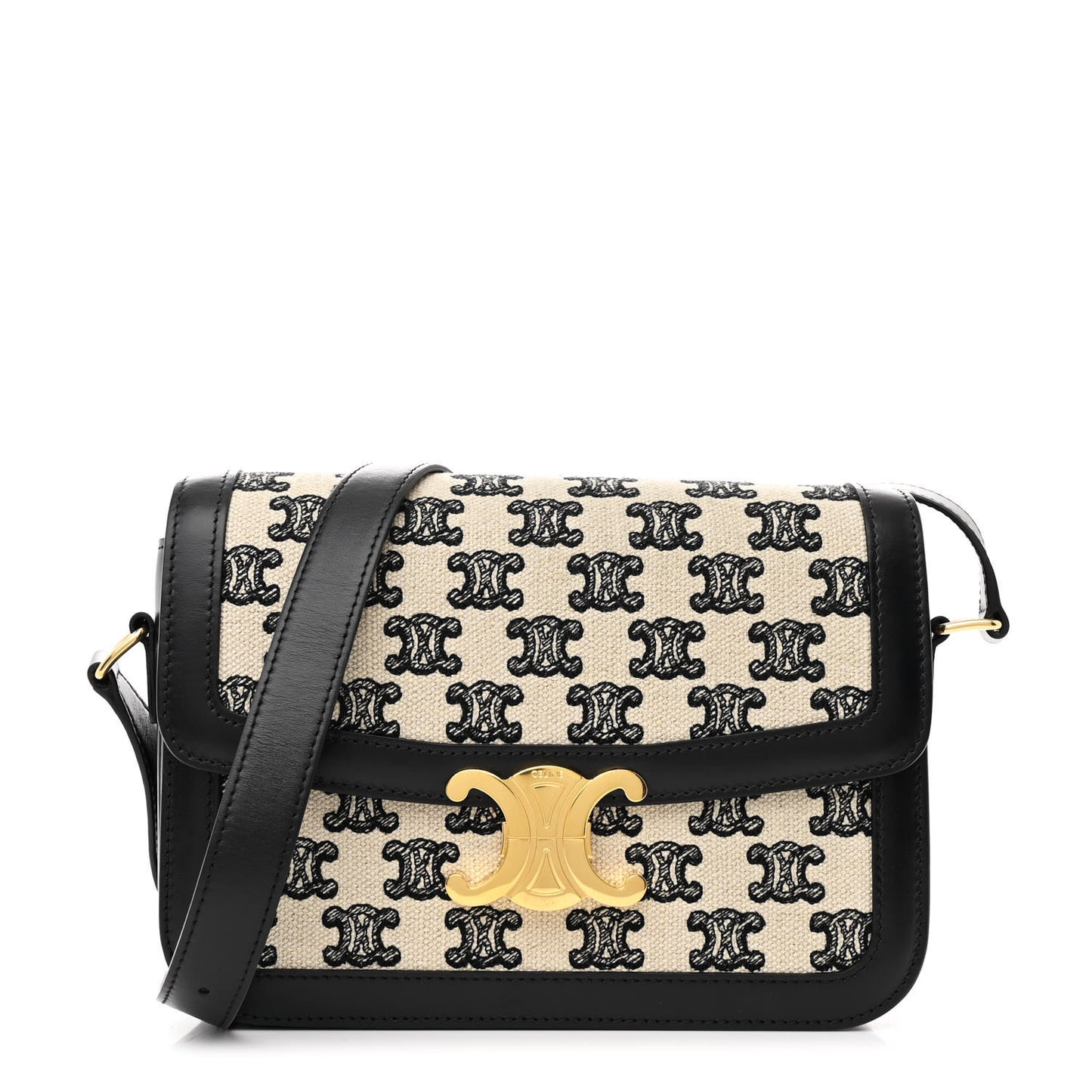 Canvas Calfskin Triomphe Embroidered Medium Triomphe Bag Black
